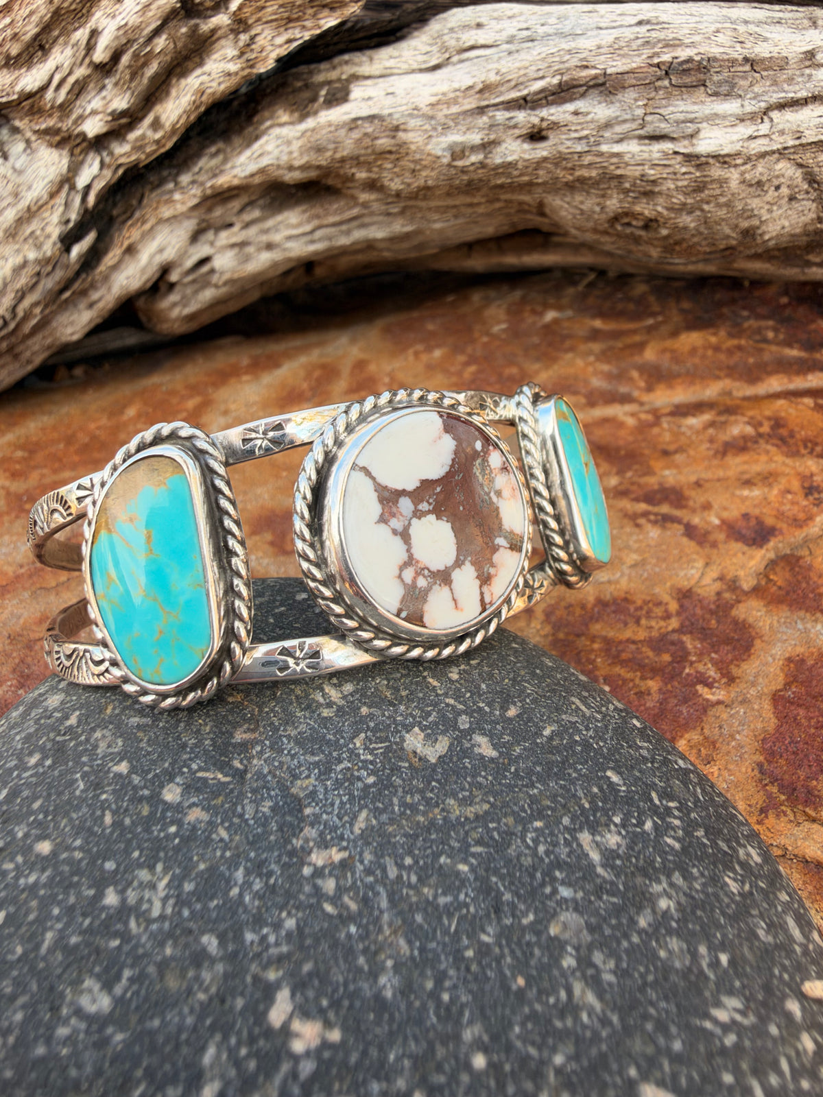 Wild and Blue - Hand stamped Turquoise Cuff