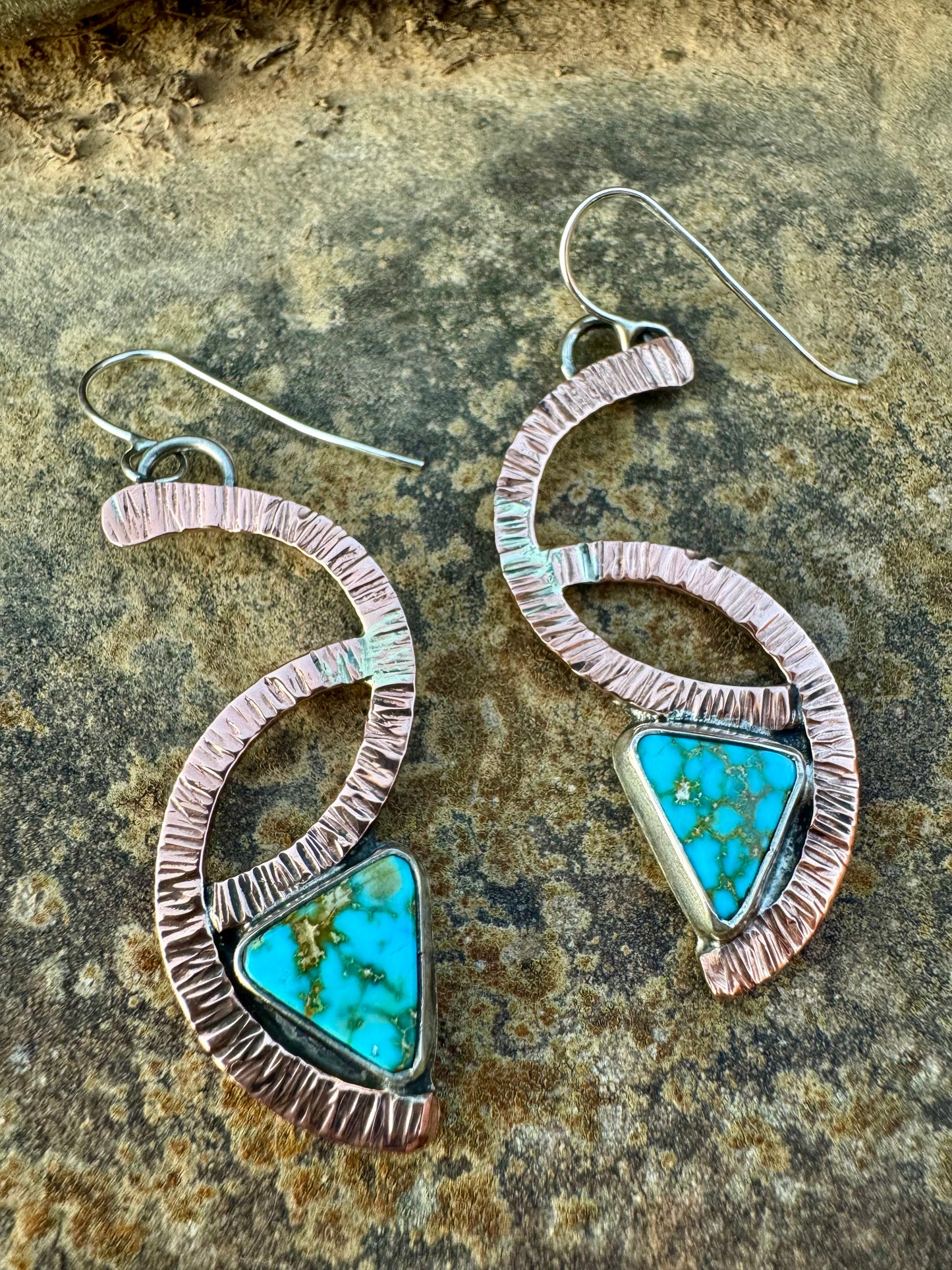 Winding Path Copper and Silver Turquoise earrings