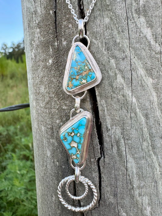 Two stone High Grade Spiderweb Kingman pendant
