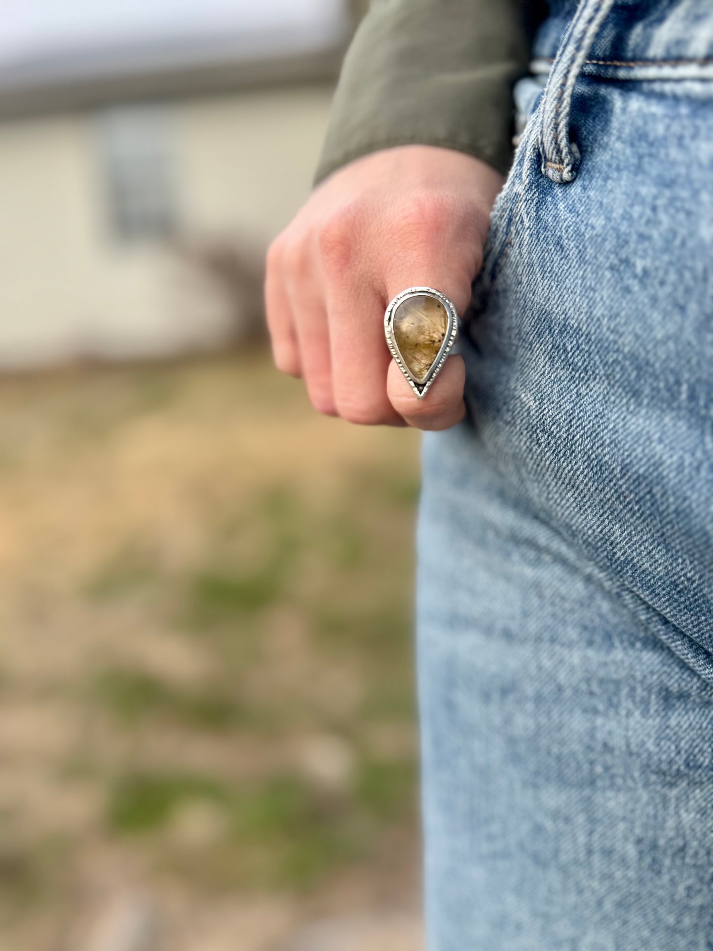 Rutilated Quartz Pear Ring size 6