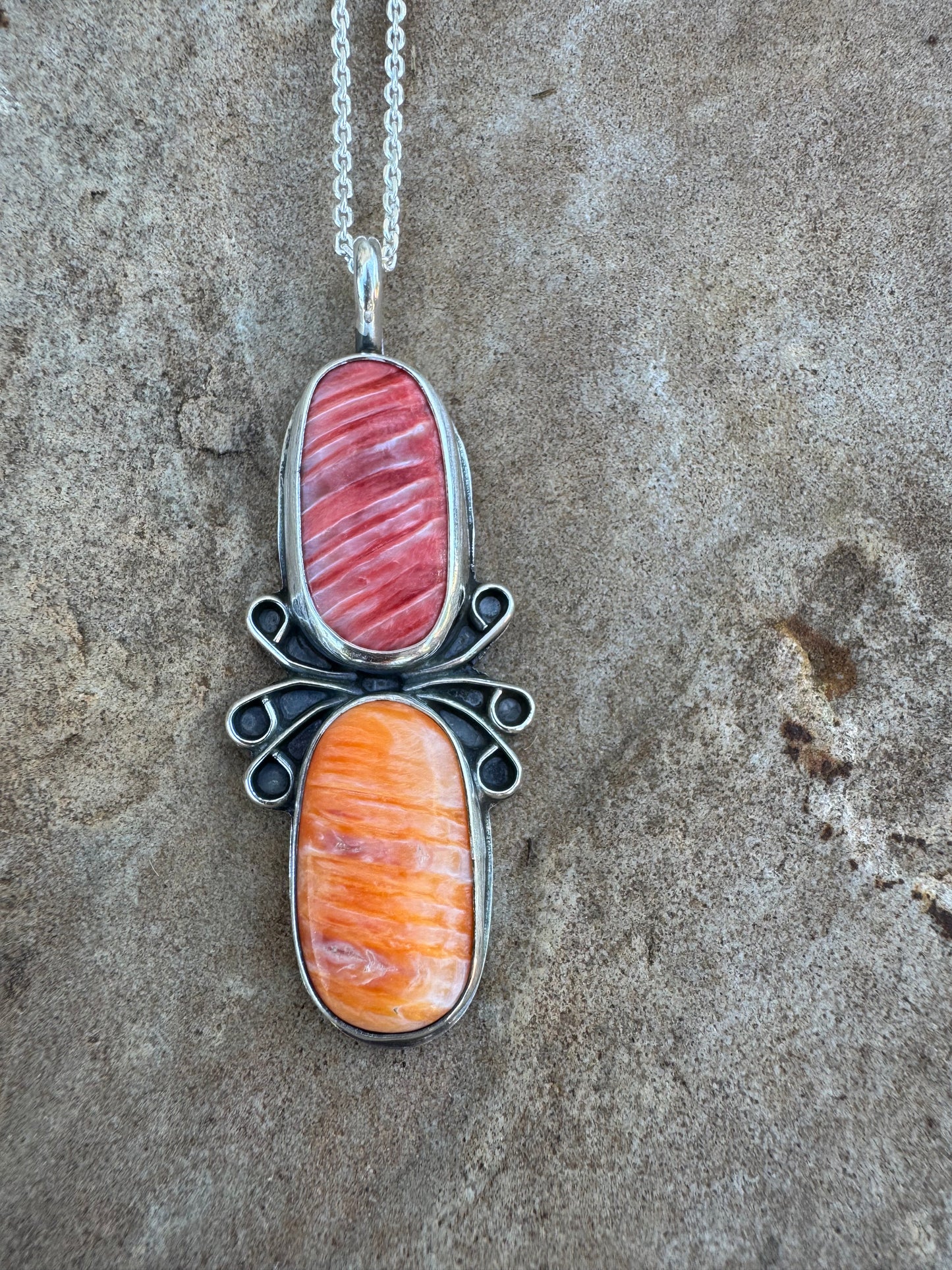 Two stone Spiny Oyster Necklace