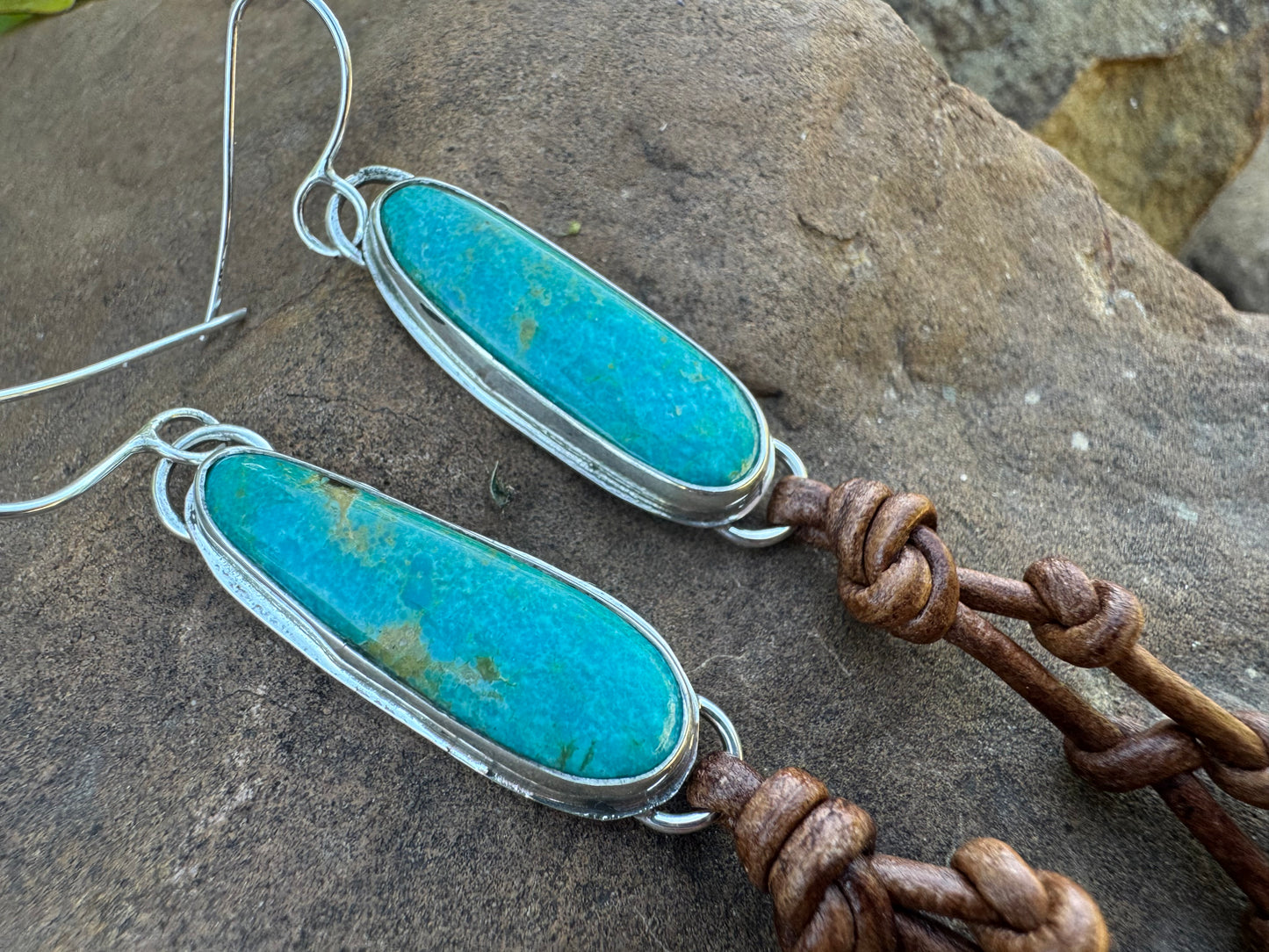 Kingman turquoise earrings with leather