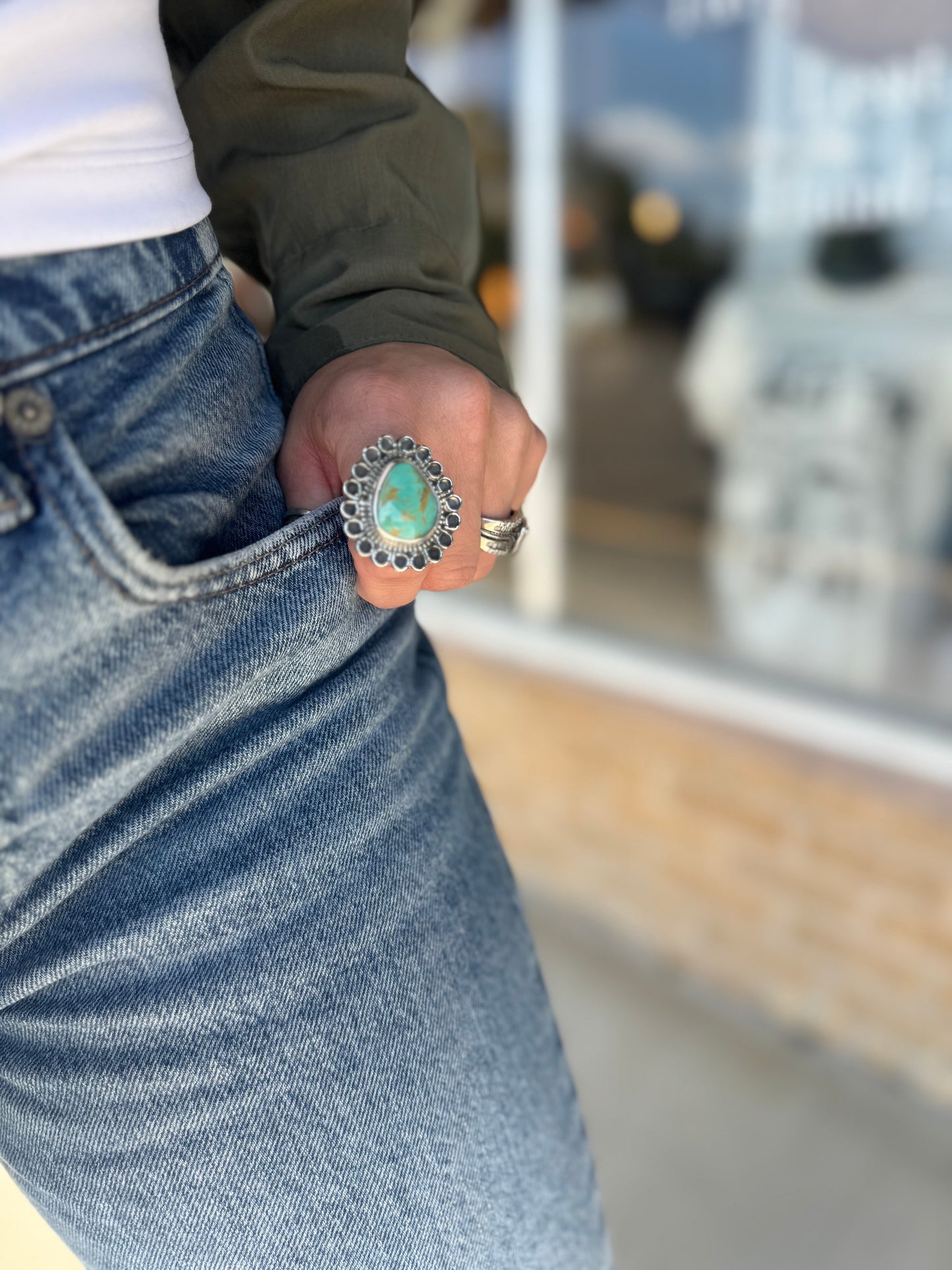 Tyrone Turquoise Flower Ring size 9