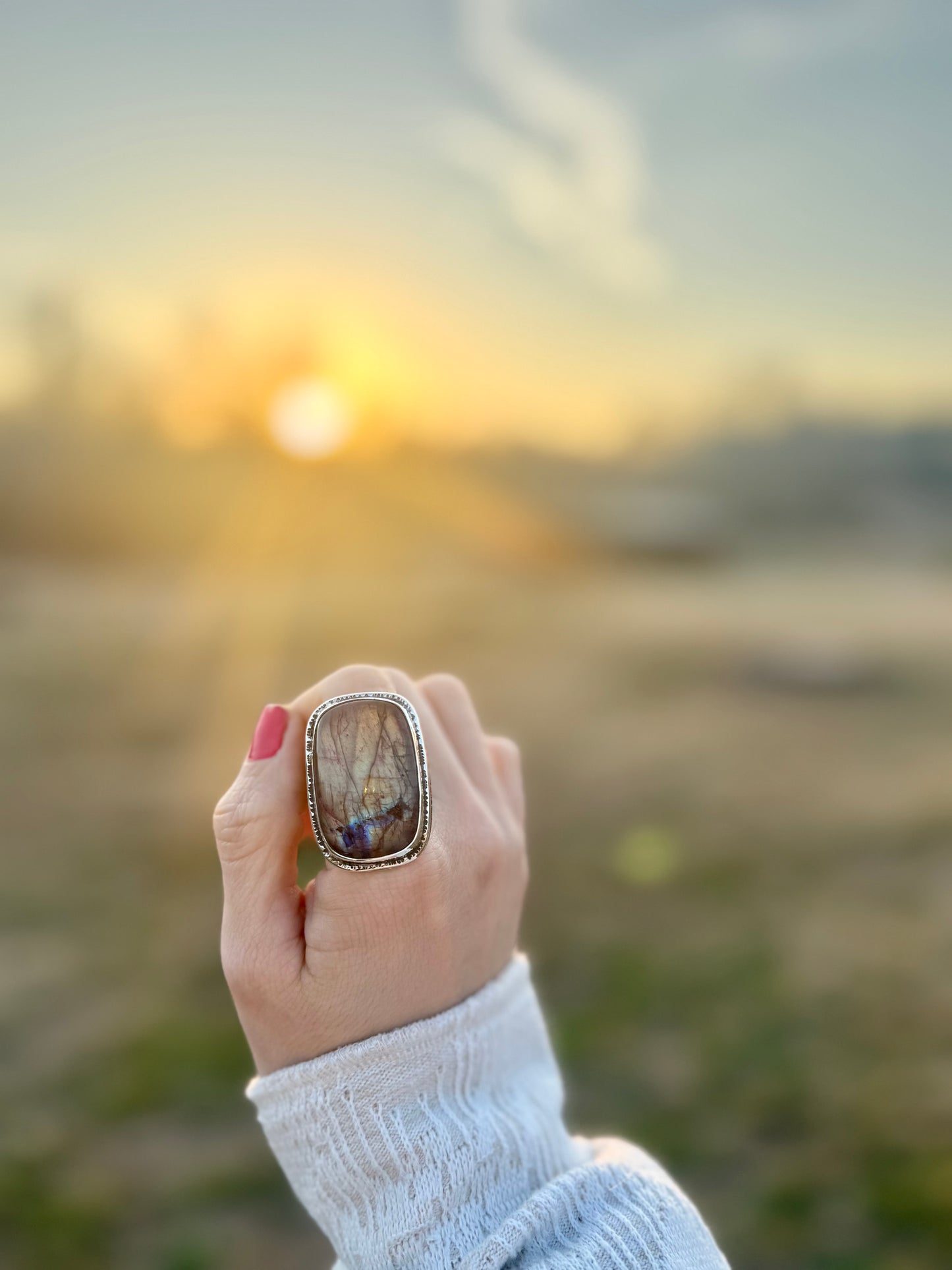 Labradorite statement ring size 9