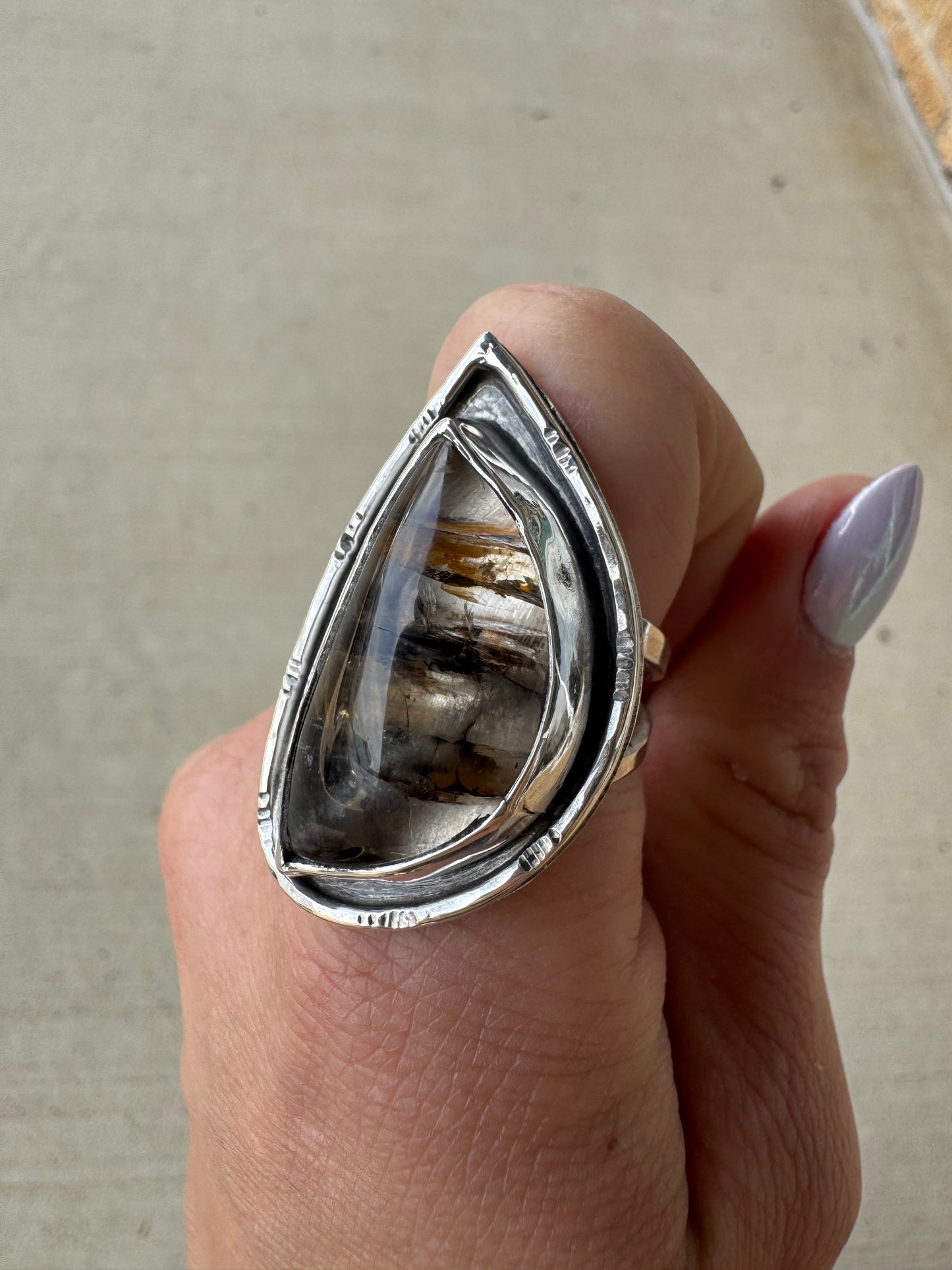 Dendritic Quartz statement ring size 9