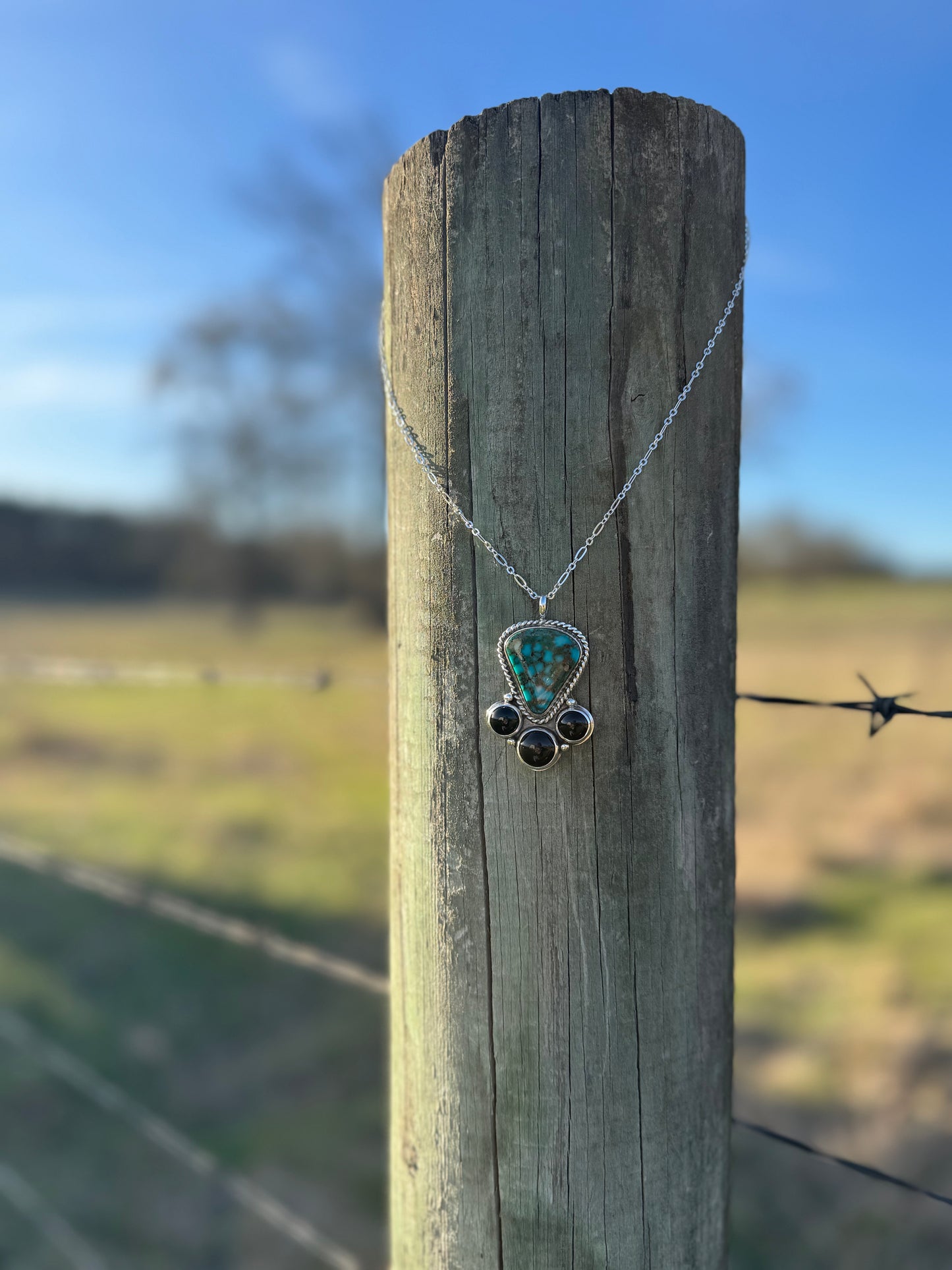High Grade Spiderweb Kingman Turquoise and Black Onyx Necklace
