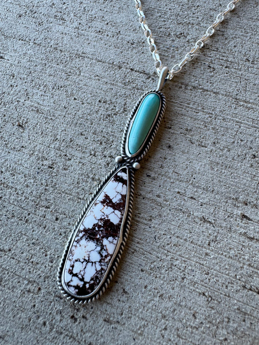 Elongated Turquoise and Wild Horse Magnesite Pendant