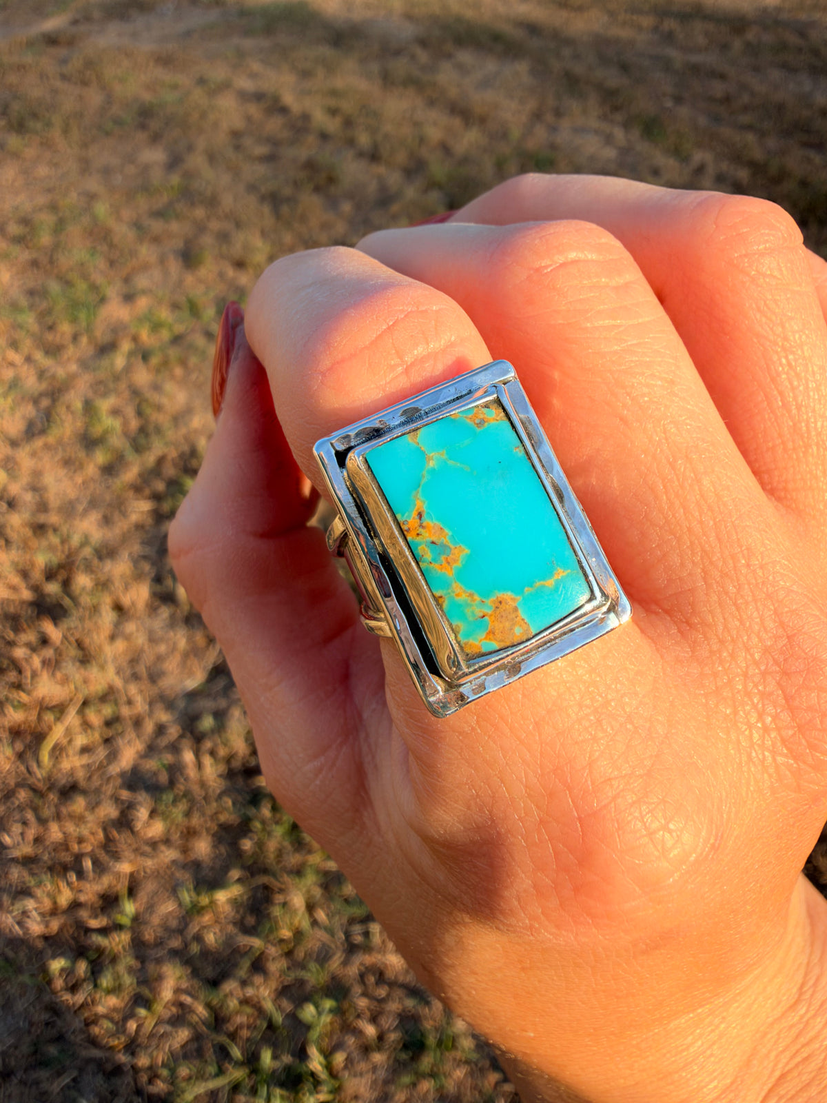 Kingman turquoise Rectangle ring size 8
