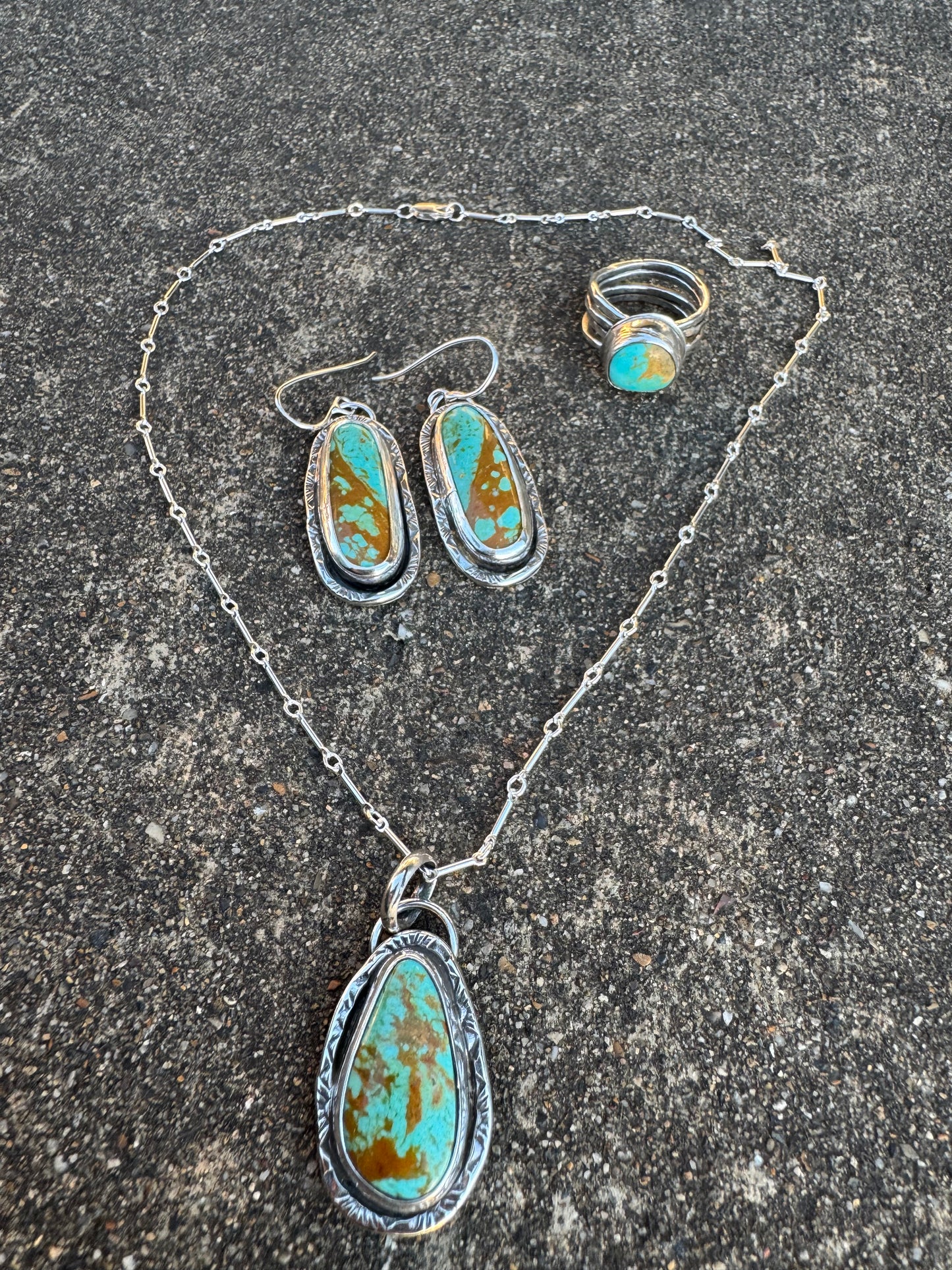 Shadowbox stamped turquoise pendant