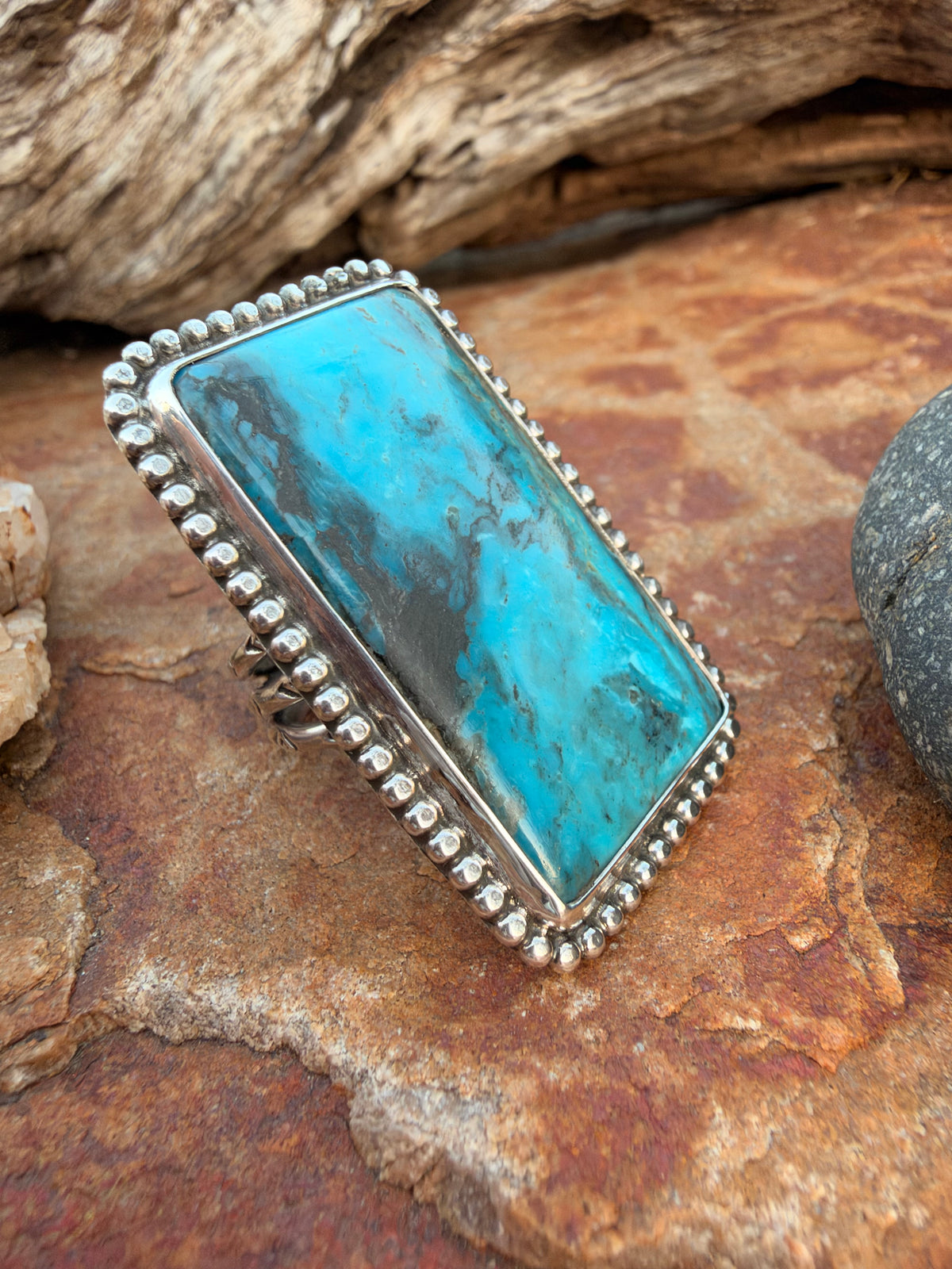 Blue Diamond Turquoise Statement ring size 7.5