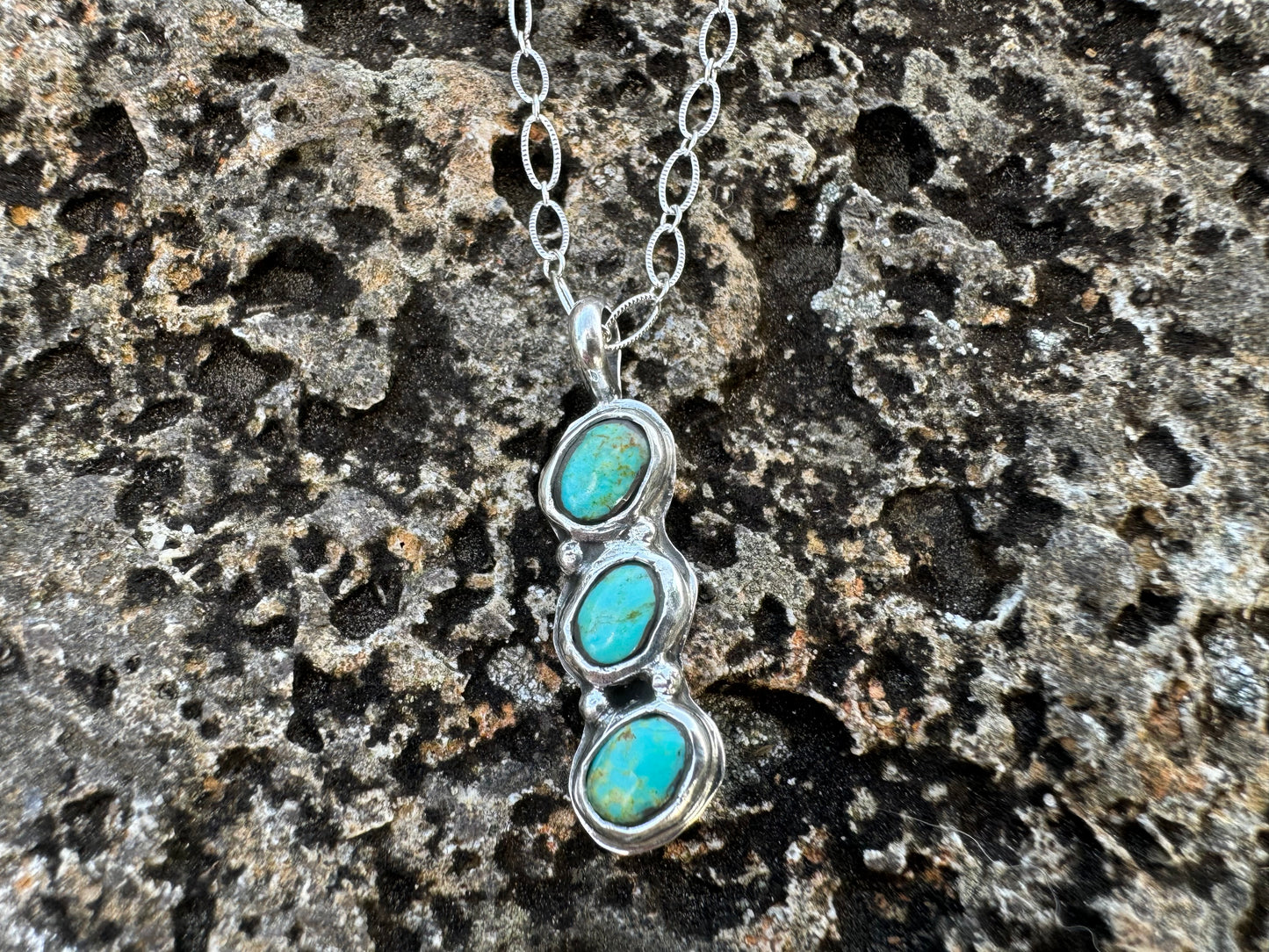 Dainty three stone turquoise pendant