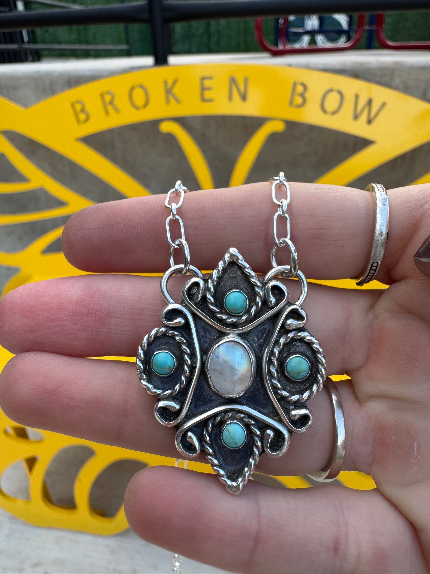 Moonstone and Turquoise Filigree Necklace