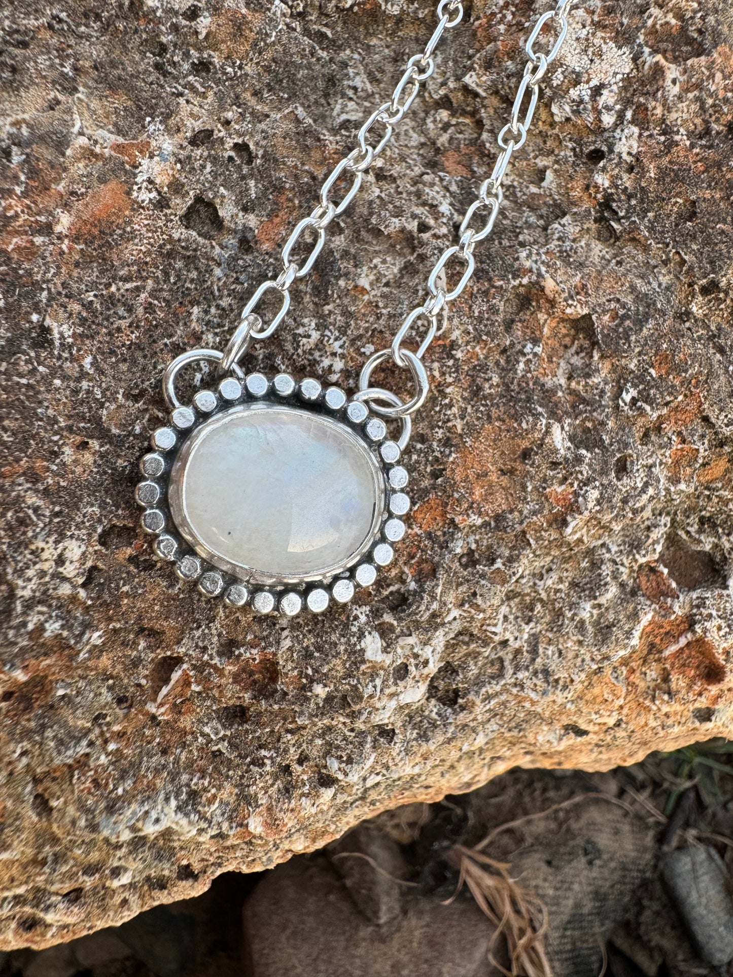 Rainbow Moonstone Station necklace