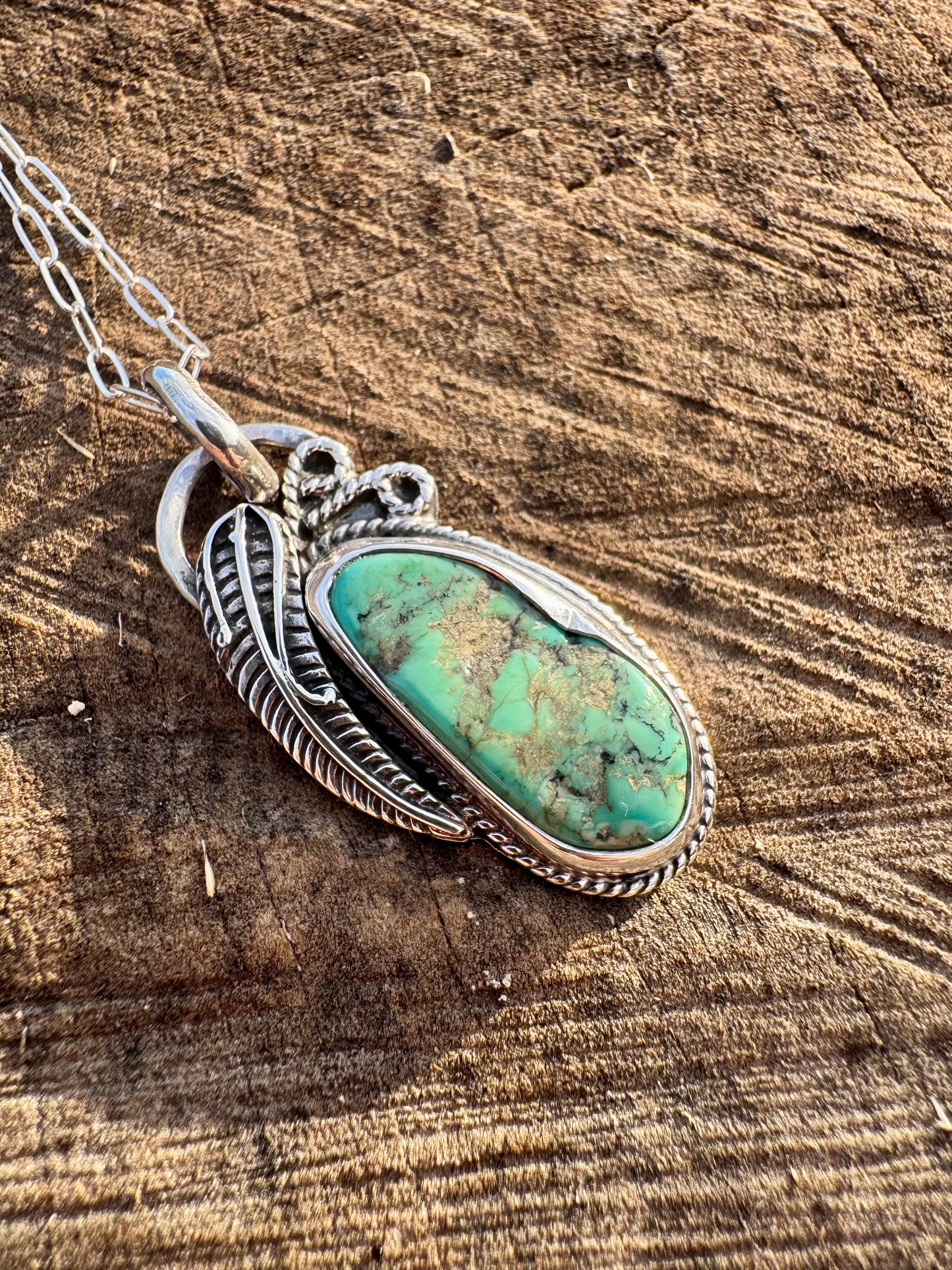 Nugget Turquoise Feather Pendant