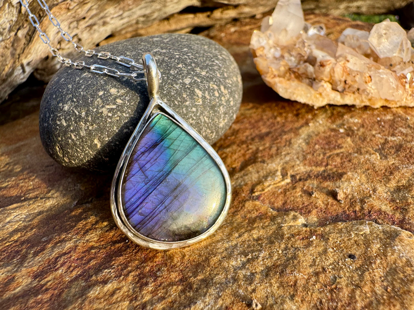 Purple Labradorite Teardrop Pendant