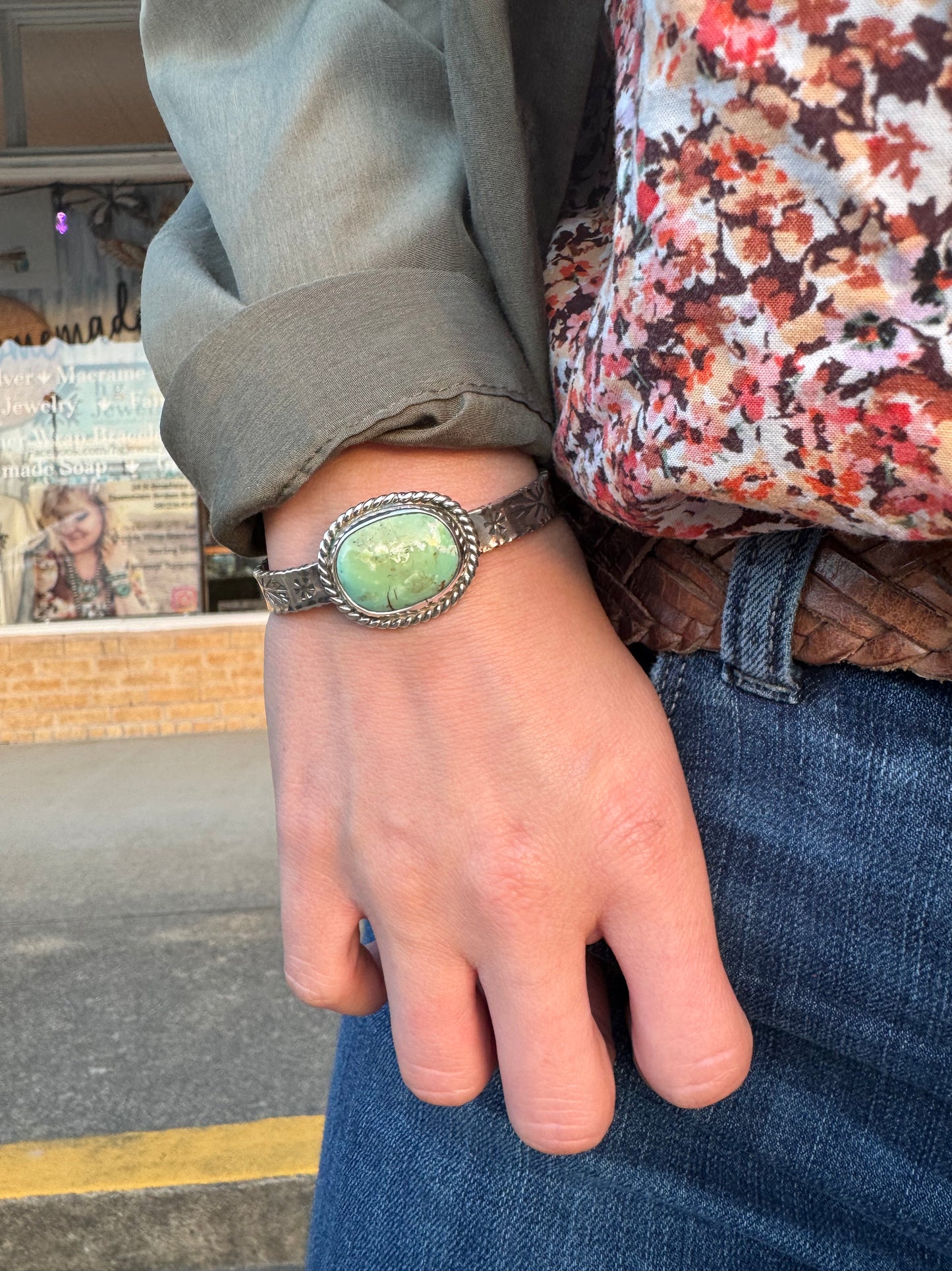 Green Tyrone Turquoise Stamped Cuff Bracelet