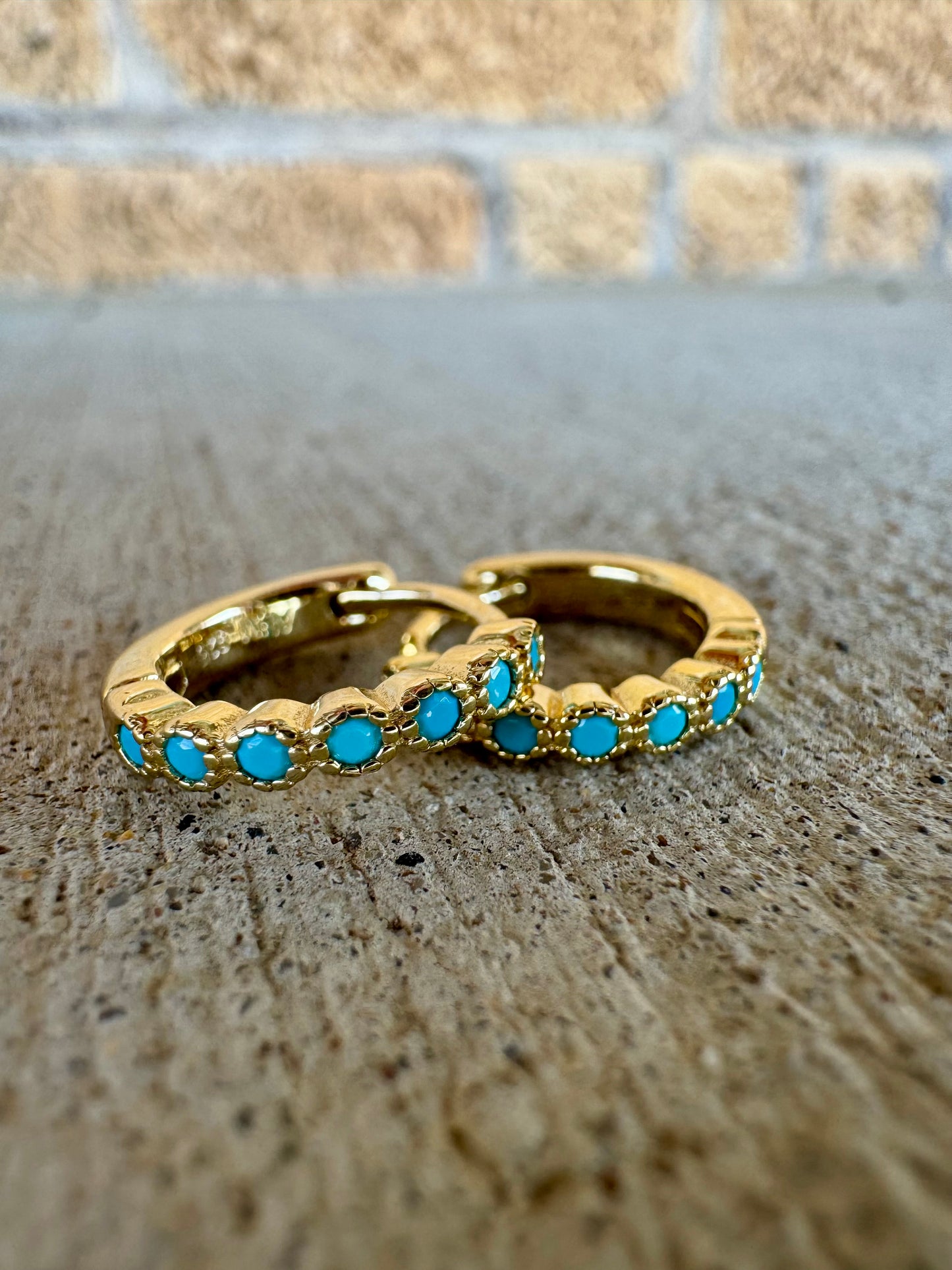 Turquoise and 14k gold plated Huggie hoops 12mm