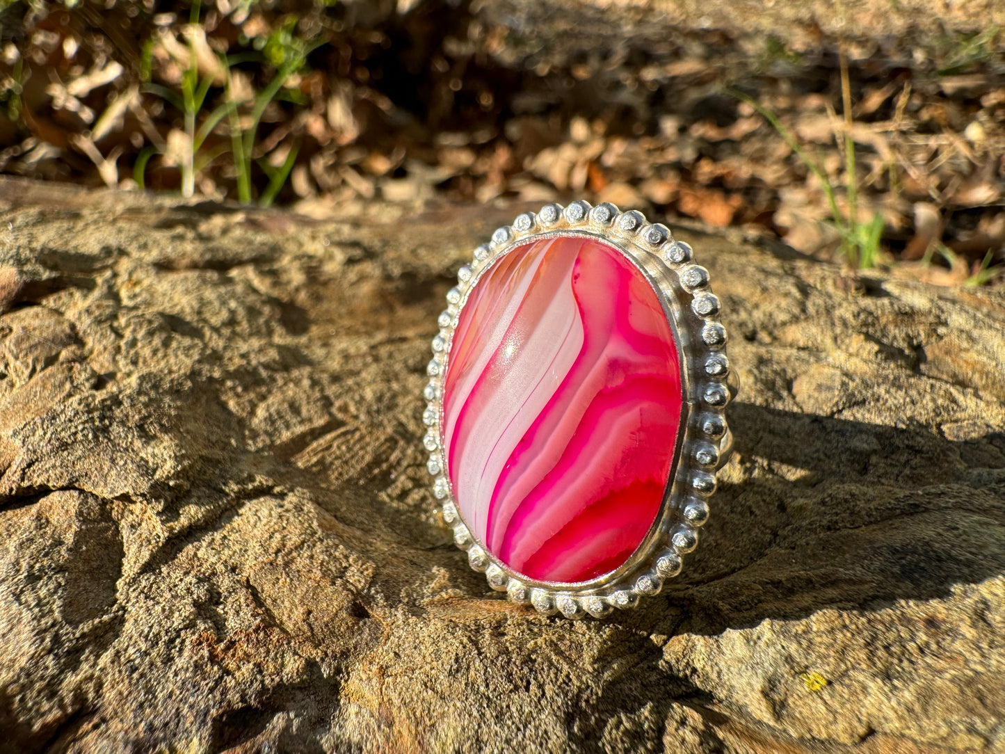 Pink agate ring size 8