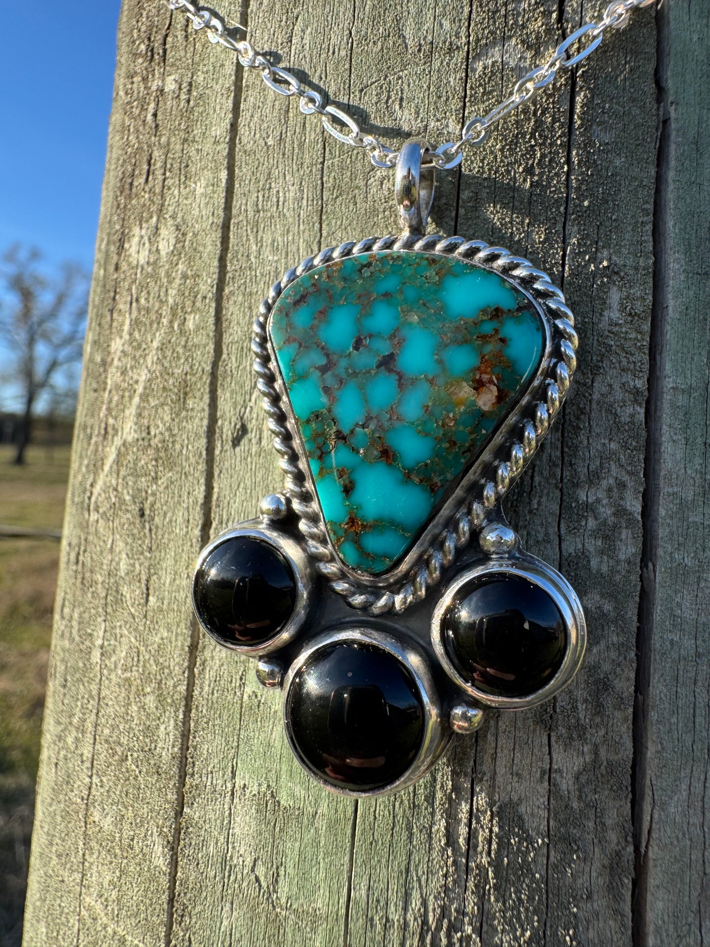 High Grade Spiderweb Kingman Turquoise and Black Onyx Necklace