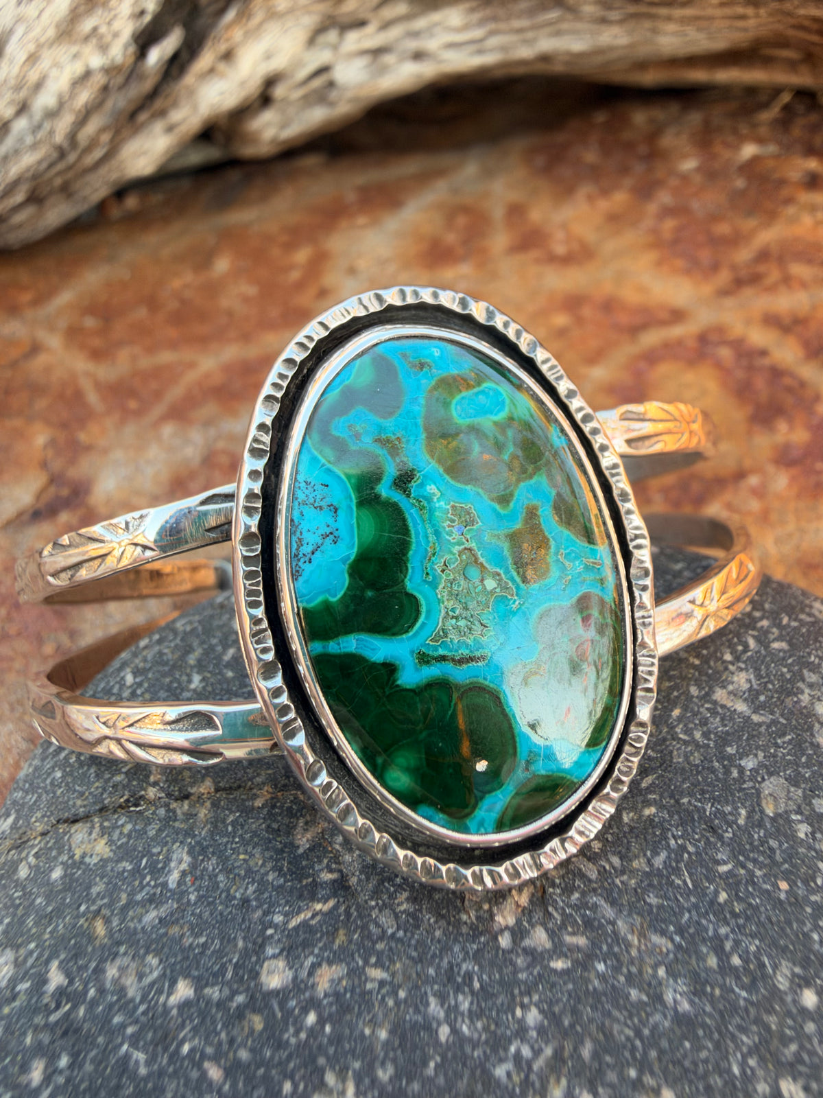 Wild Feather Malachite Chrysocolla Cuff Bracelet