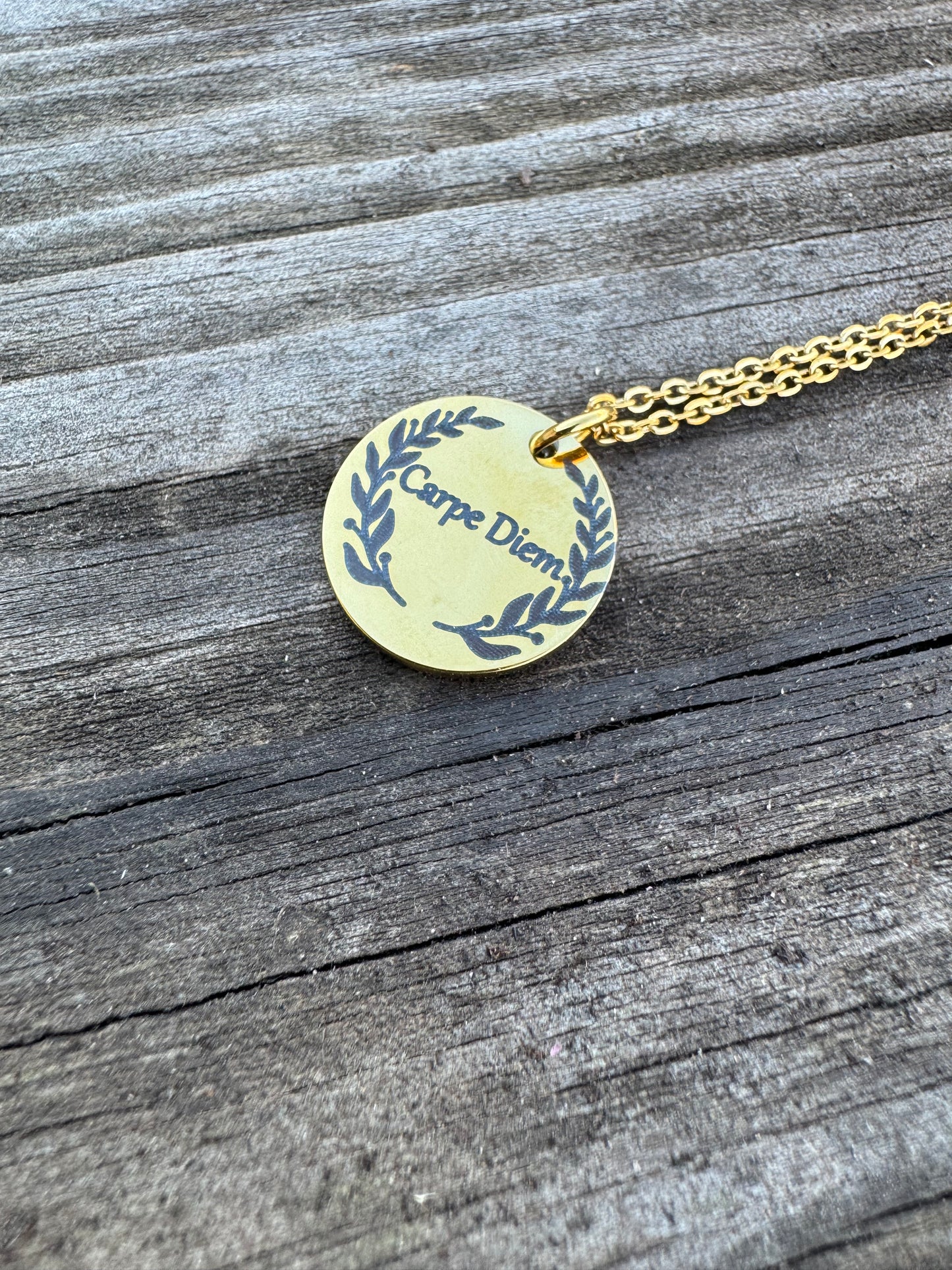 Carpe Diem Gold Stainless Steel Necklace