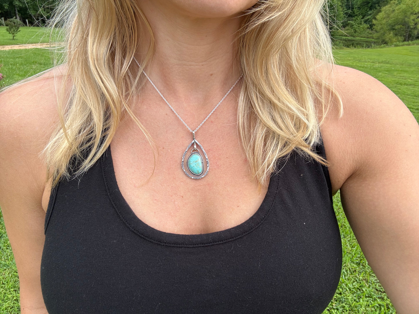 Turquoise Hand-stamped dangle Pendant