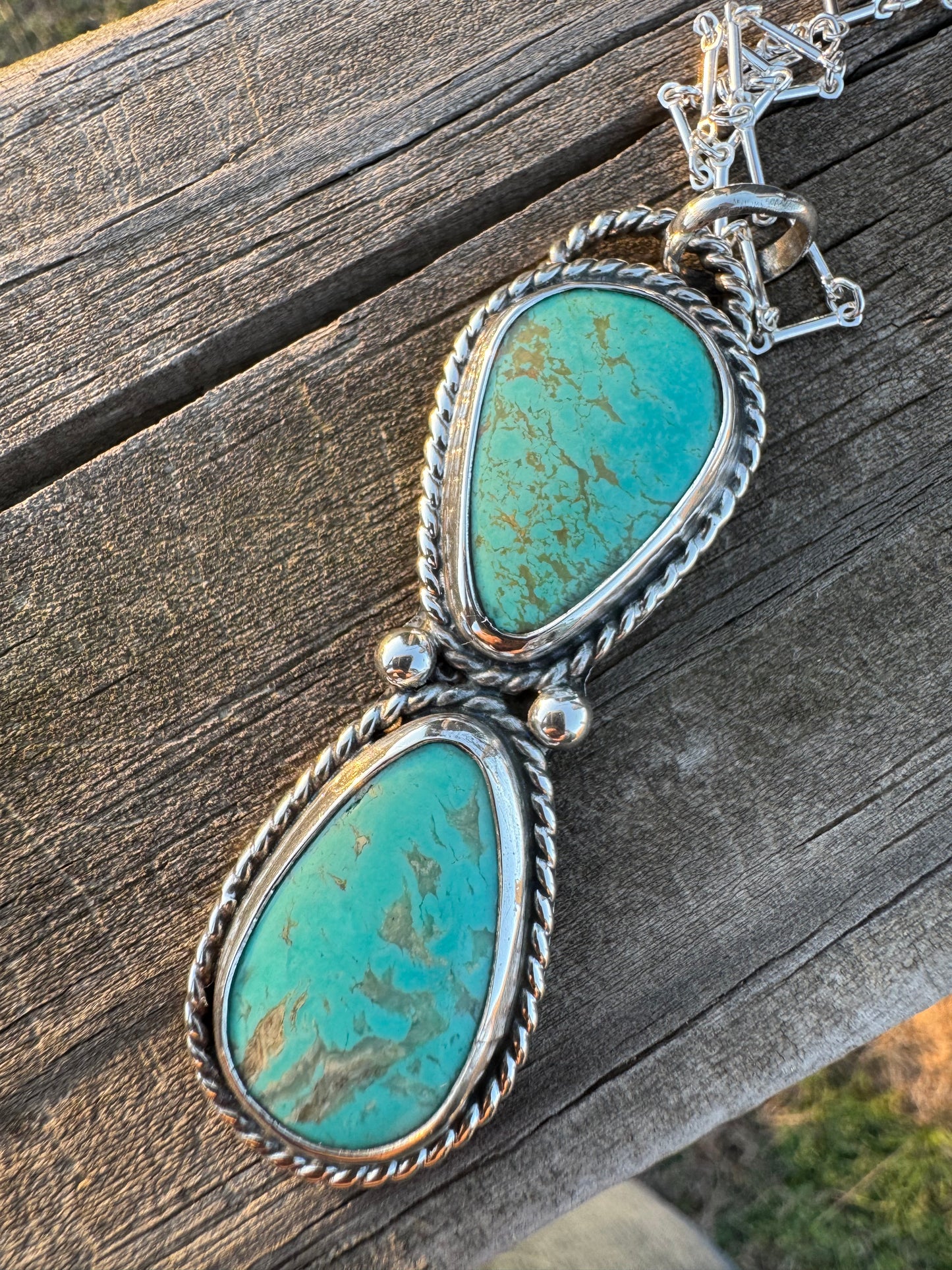 Two Stone Tyrone Turquoise statement Pendant