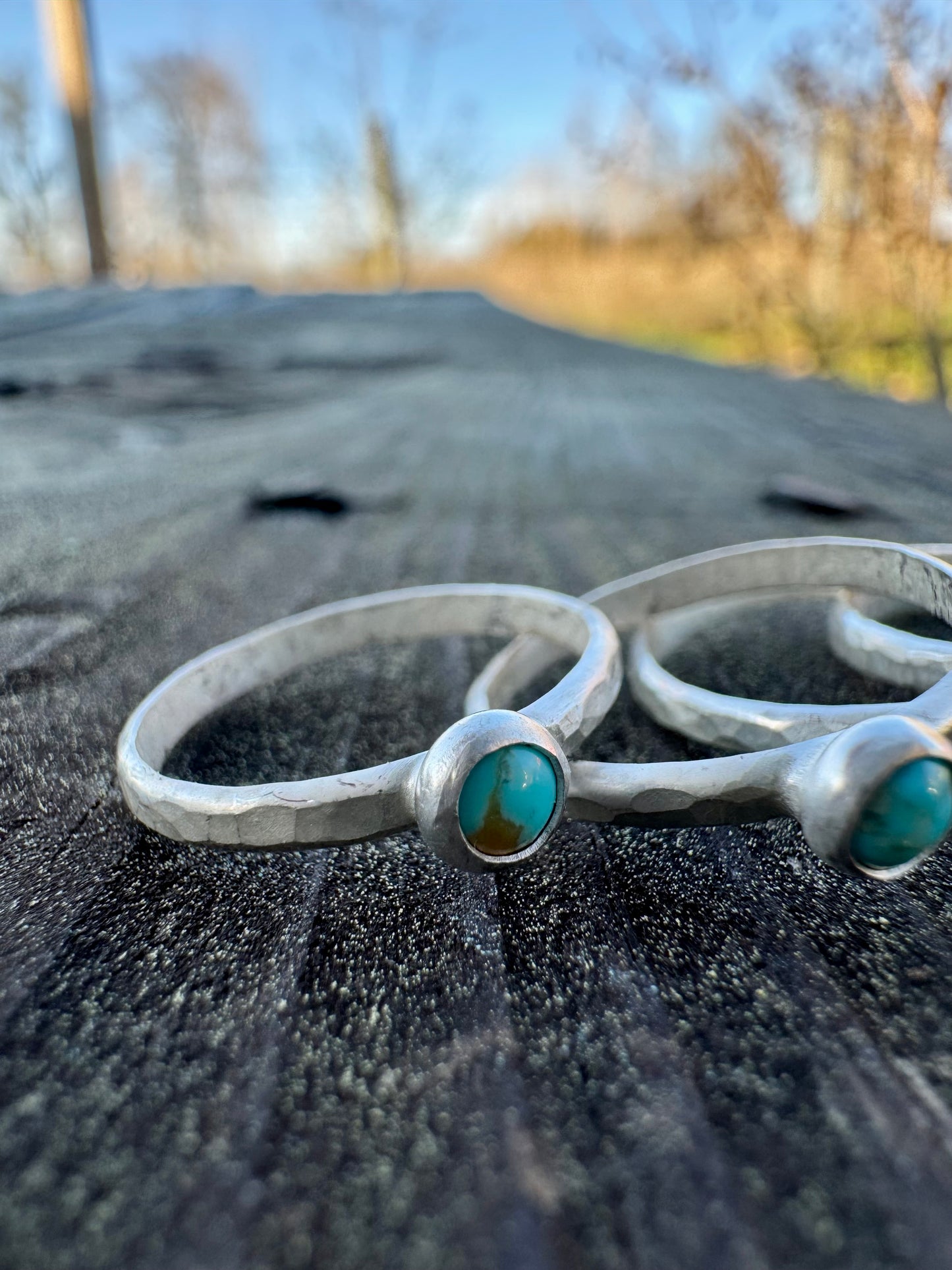 Hammered Stacker turquoise ring