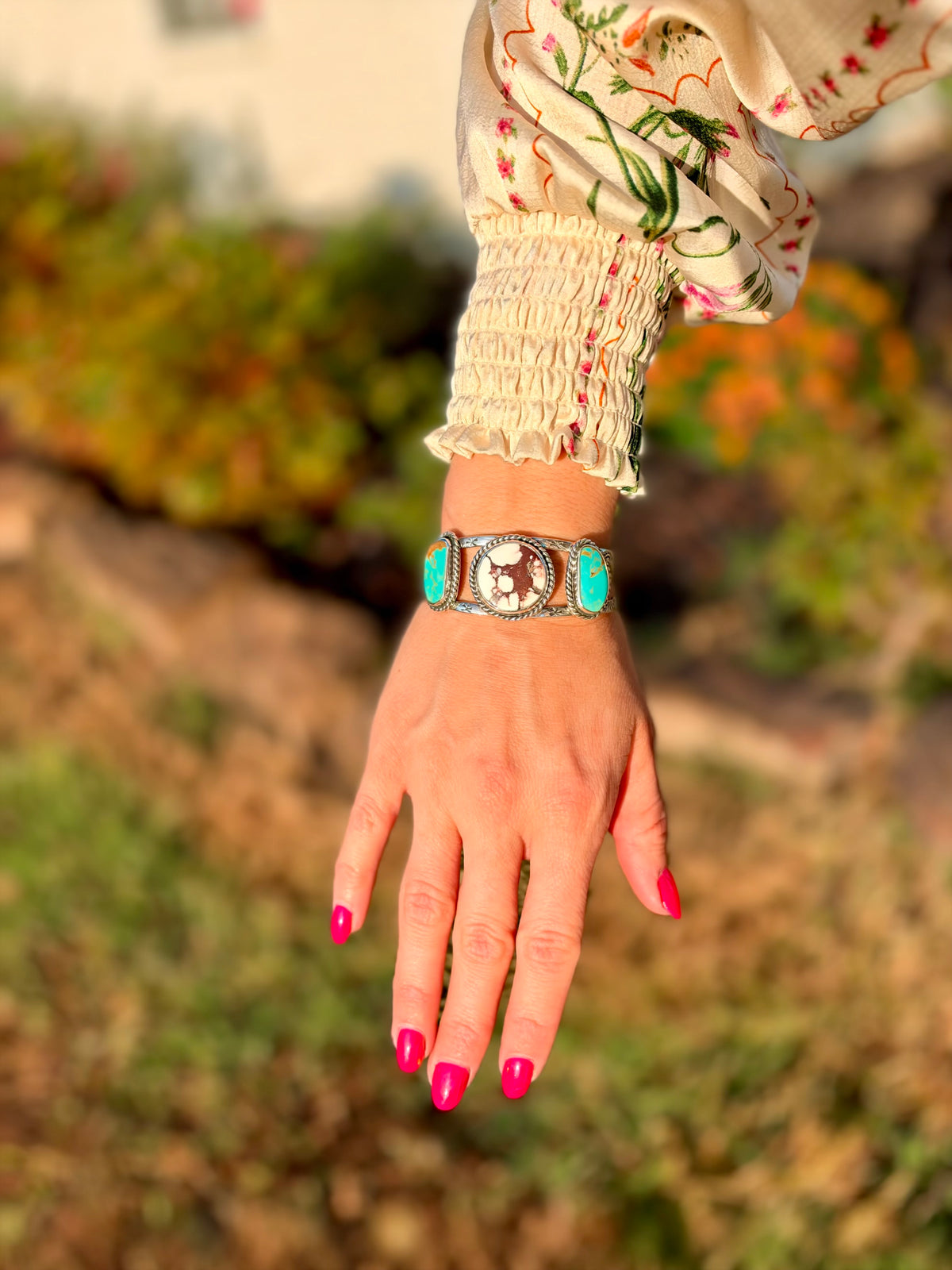 Wild and Blue - Hand stamped Turquoise Cuff