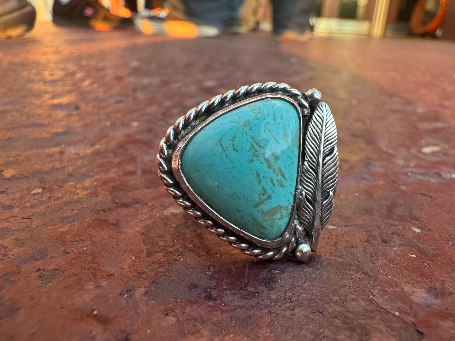 Turquoise ring with Feather size 7.75