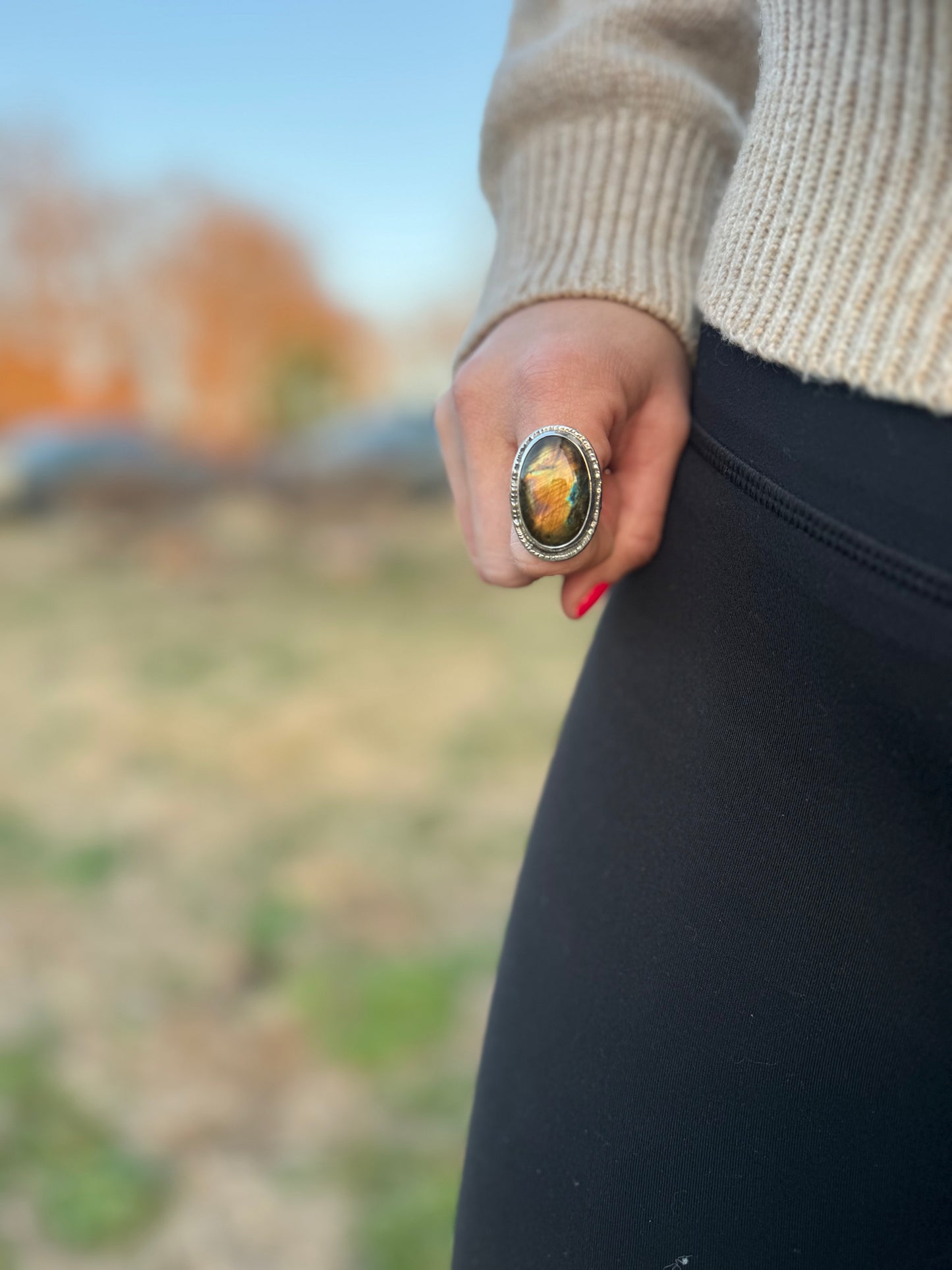 Large oval Labradorite ring size 9