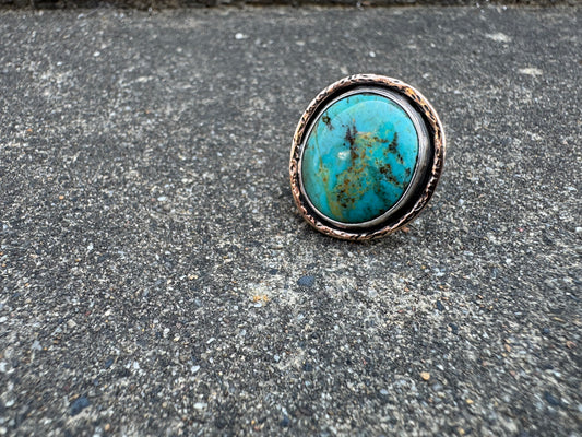 Turquoise ring with Bronze detail size 6.5