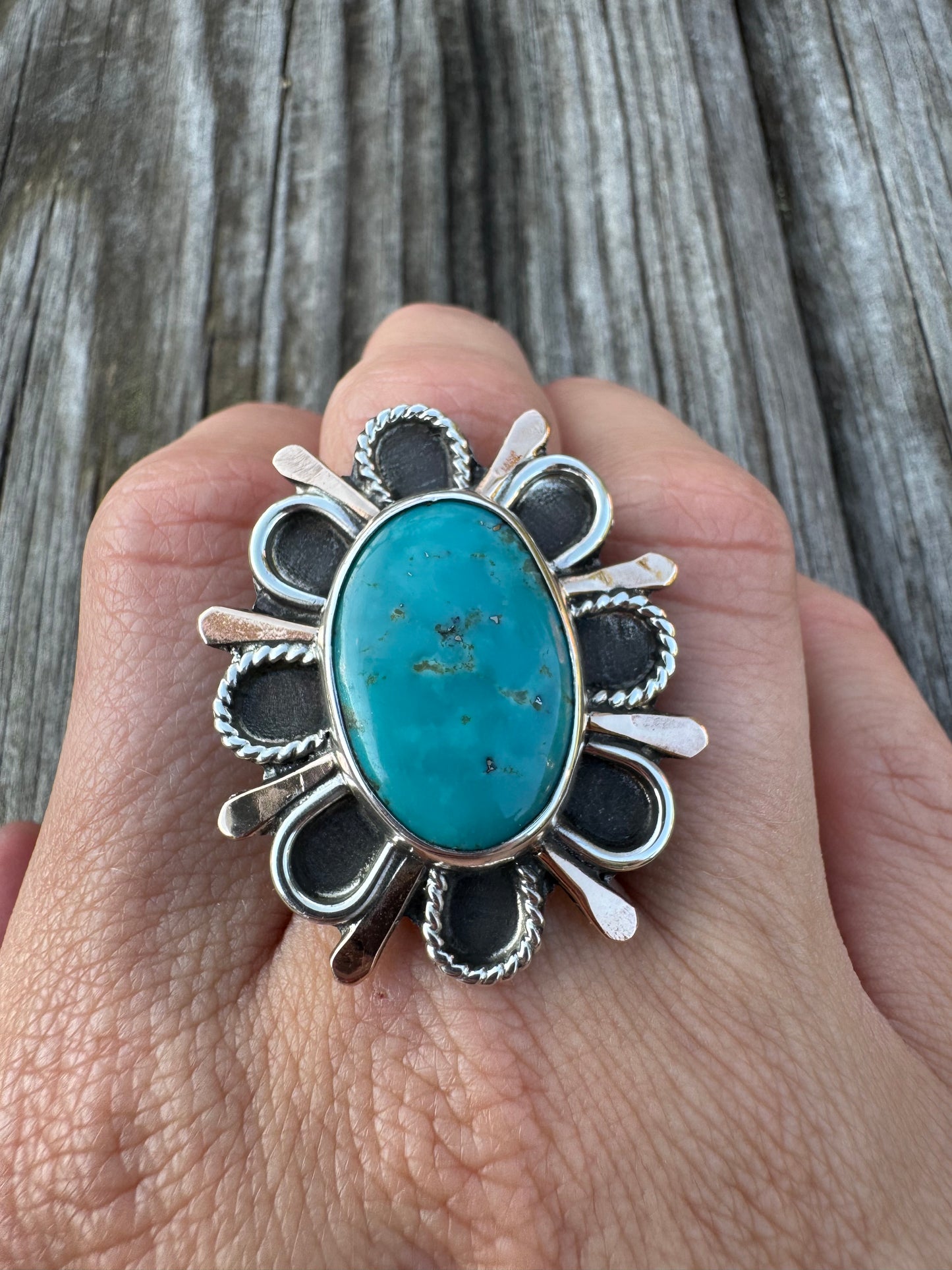 Turquoise sunburst ring size 7