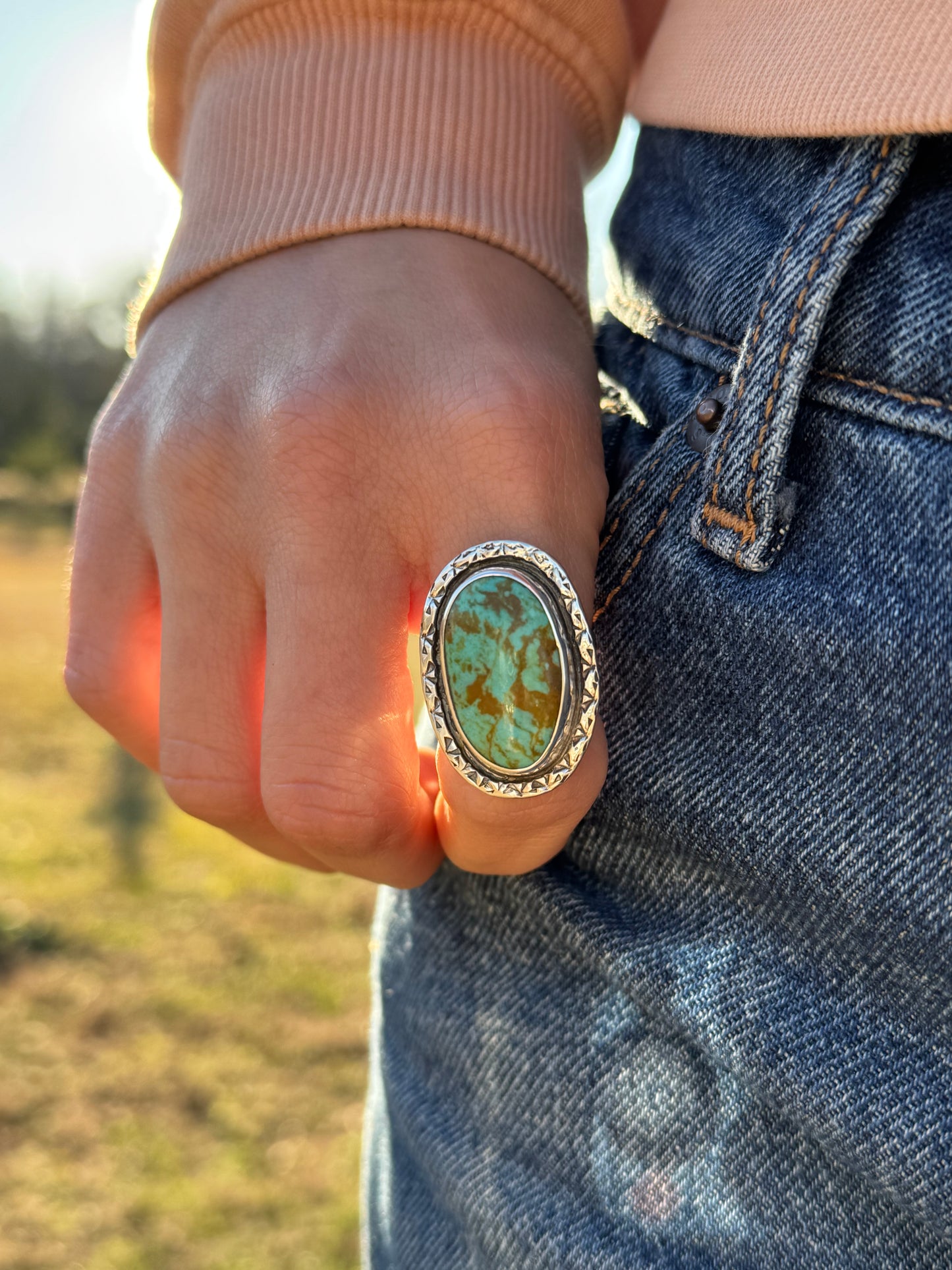 Oval Shadowbox Tyrone turquoise ring size 7