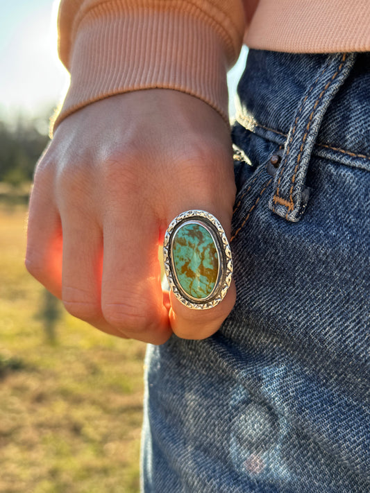 Oval Shadowbox Tyrone turquoise ring size 7