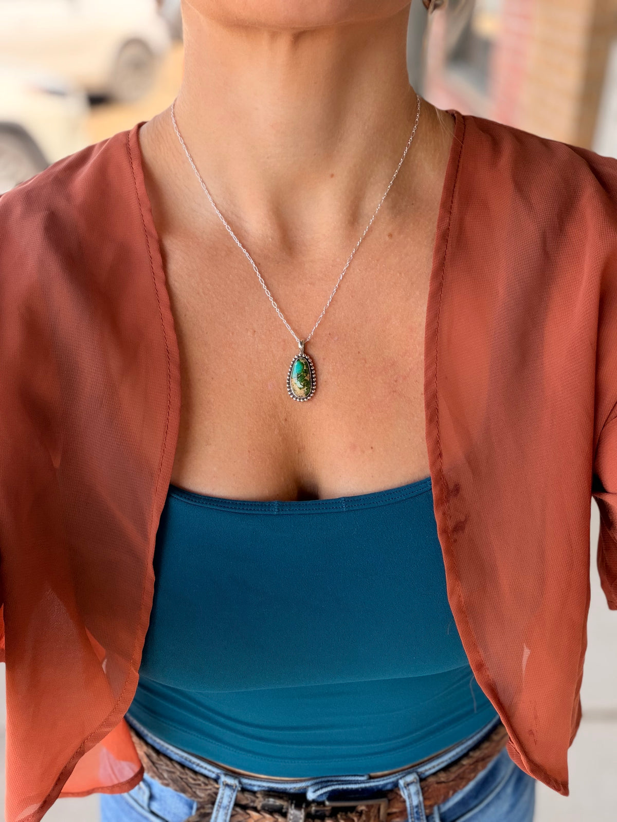 Sonoran Gold Turquoise Sterling Silver Pendant Necklace