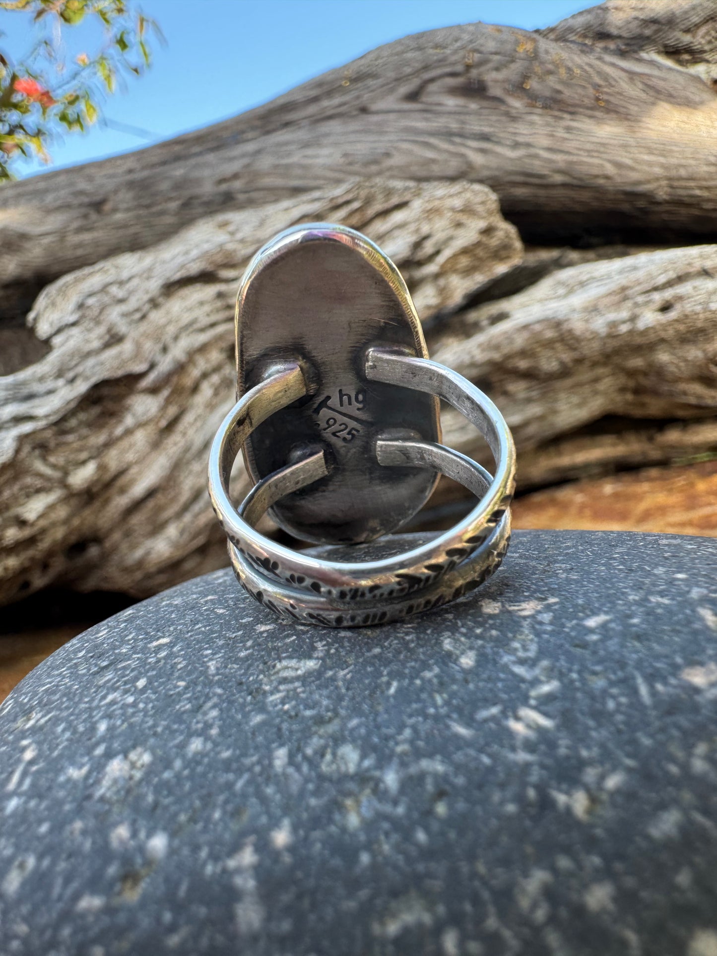 Hand stamped turquoise ring size 8