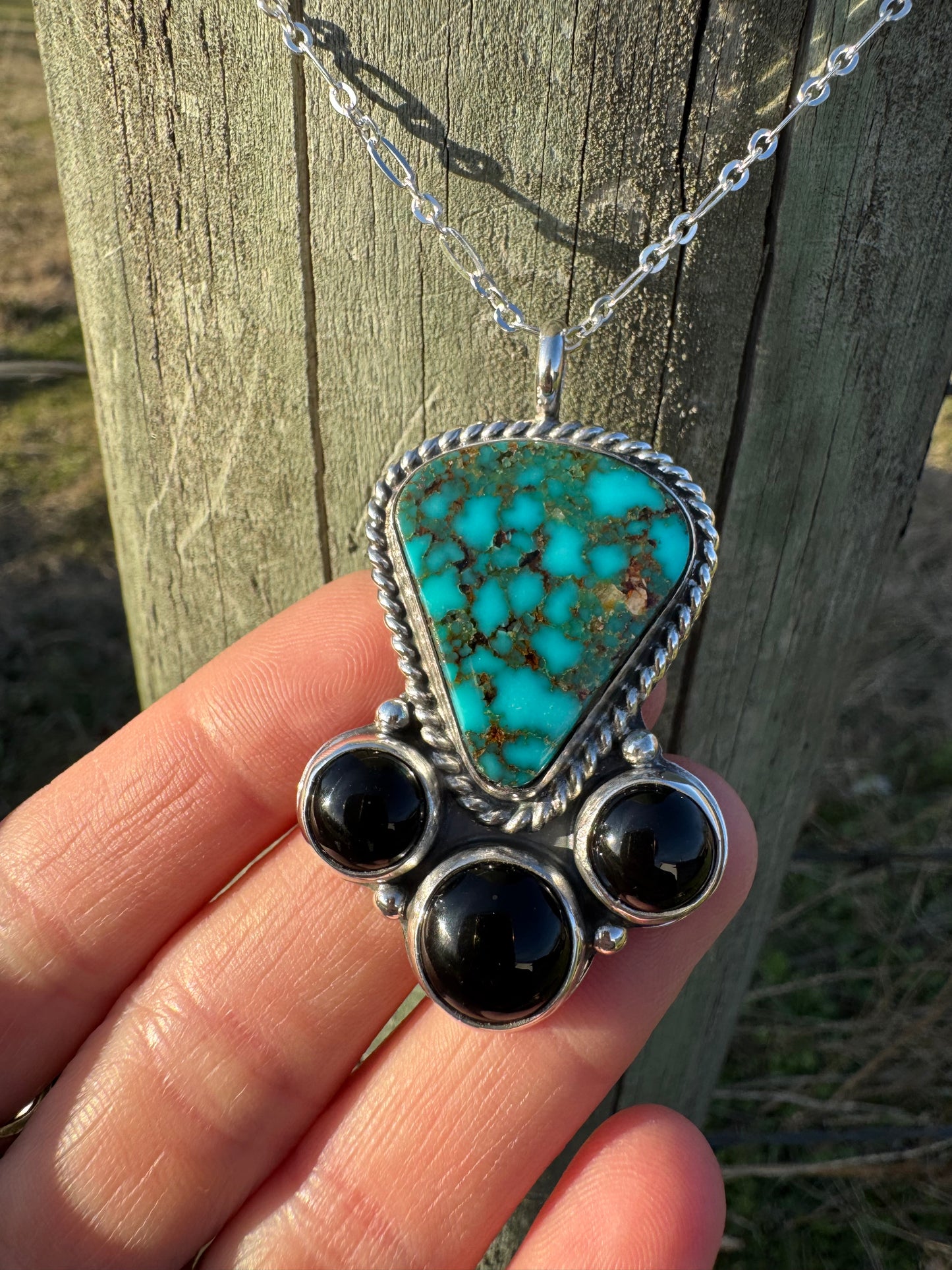 High Grade Spiderweb Kingman Turquoise and Black Onyx Necklace