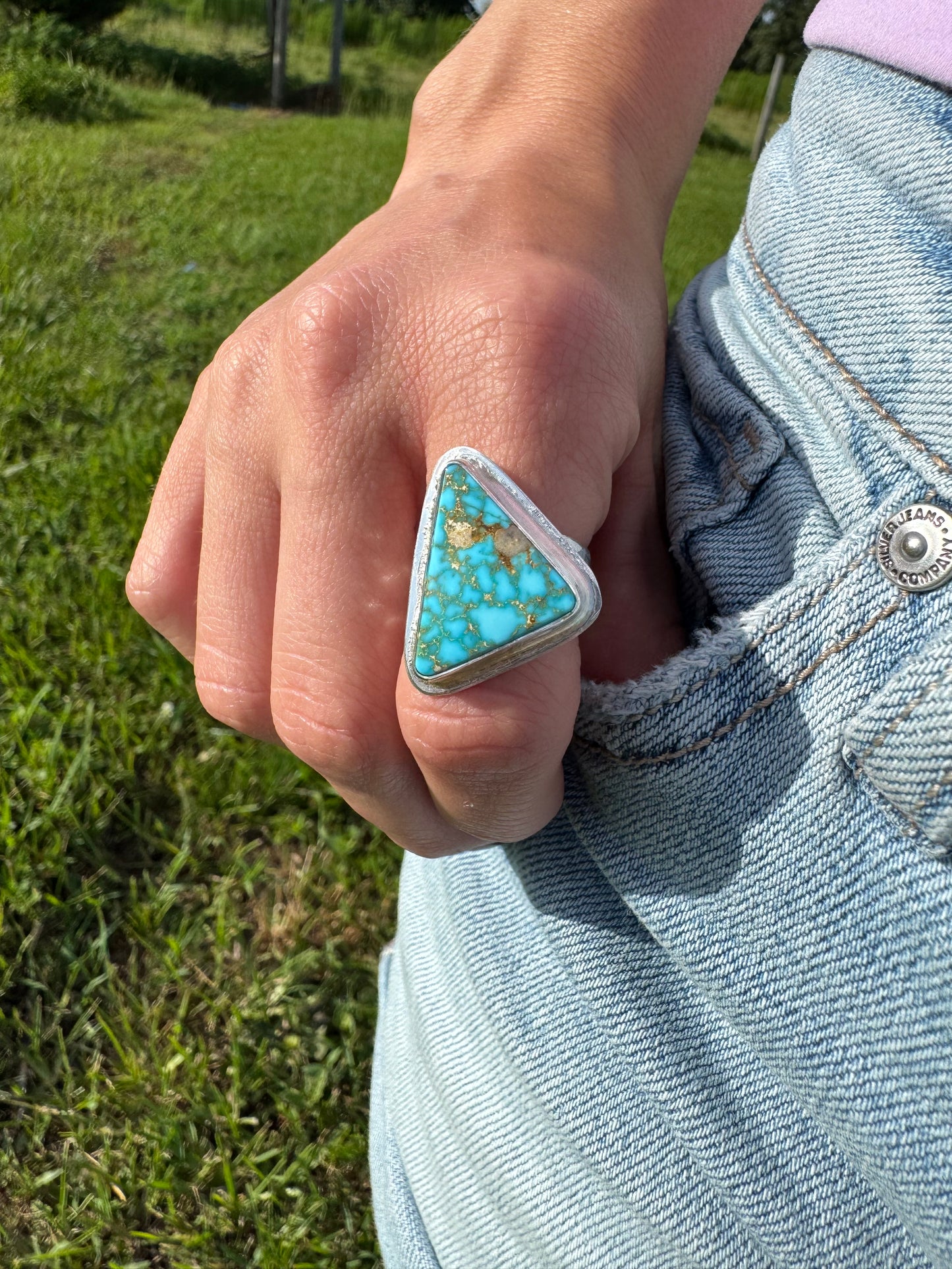 Spiderweb Kingman turquoise ring size 6.5