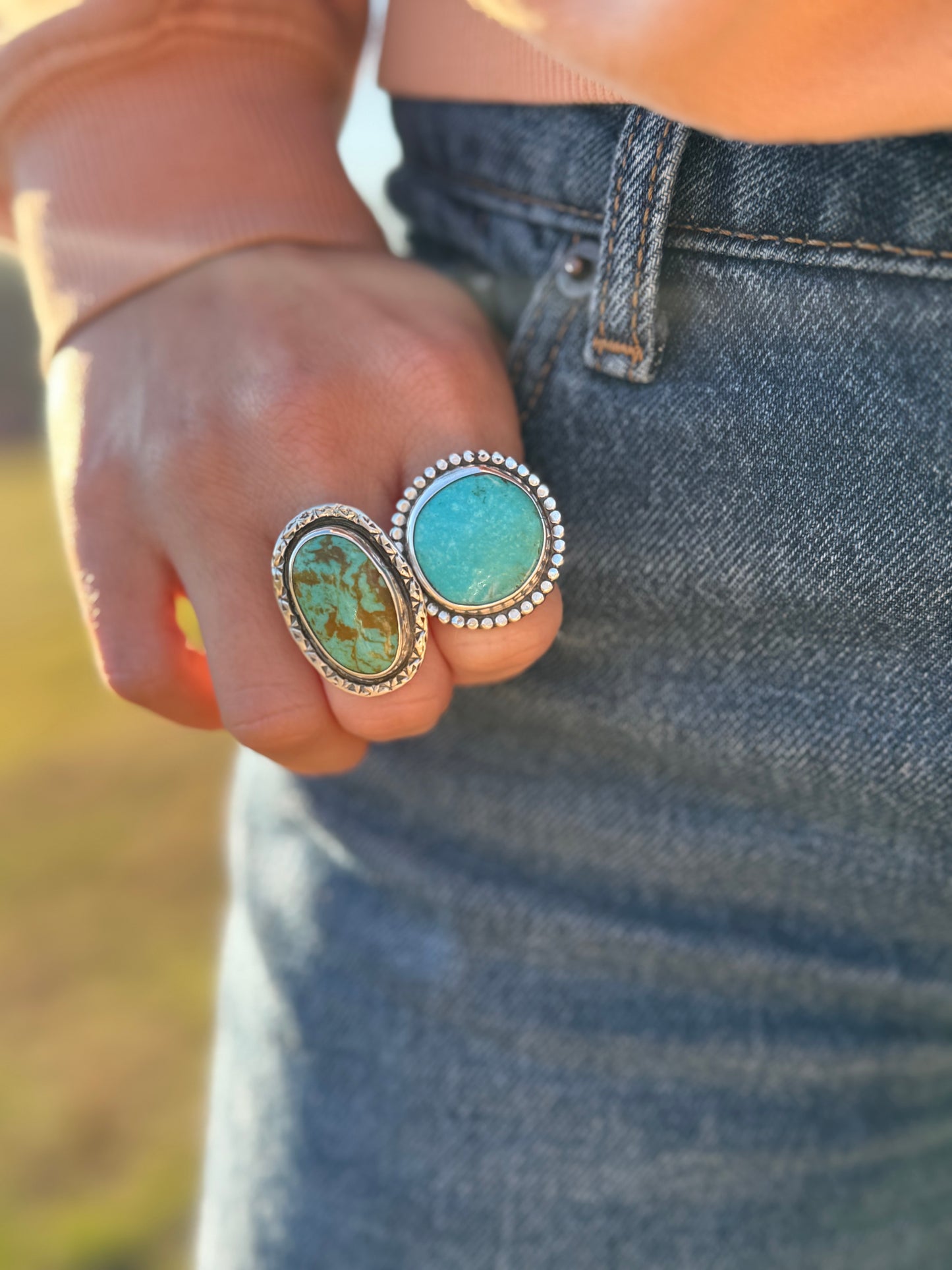 Round blue Tyrone Turquoise Ring size 9