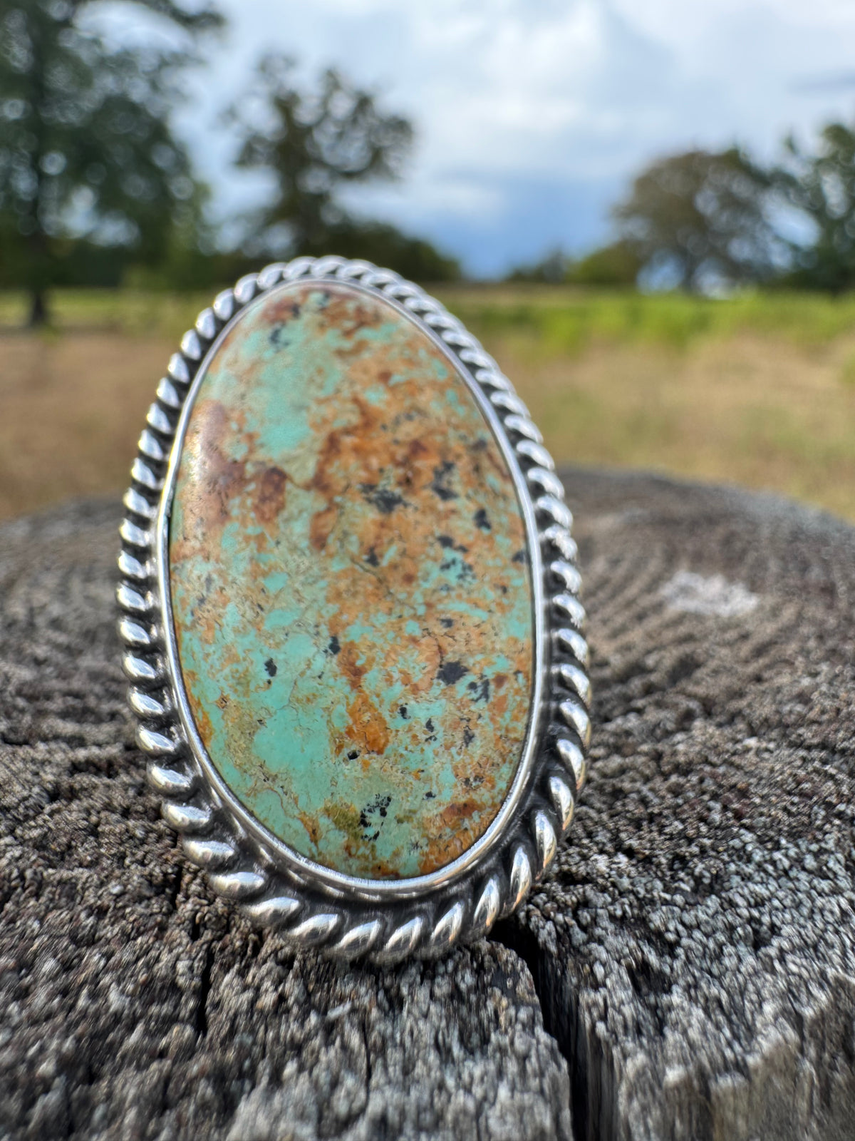 Speckled Tyrone Turquoise Statement Ring size 8