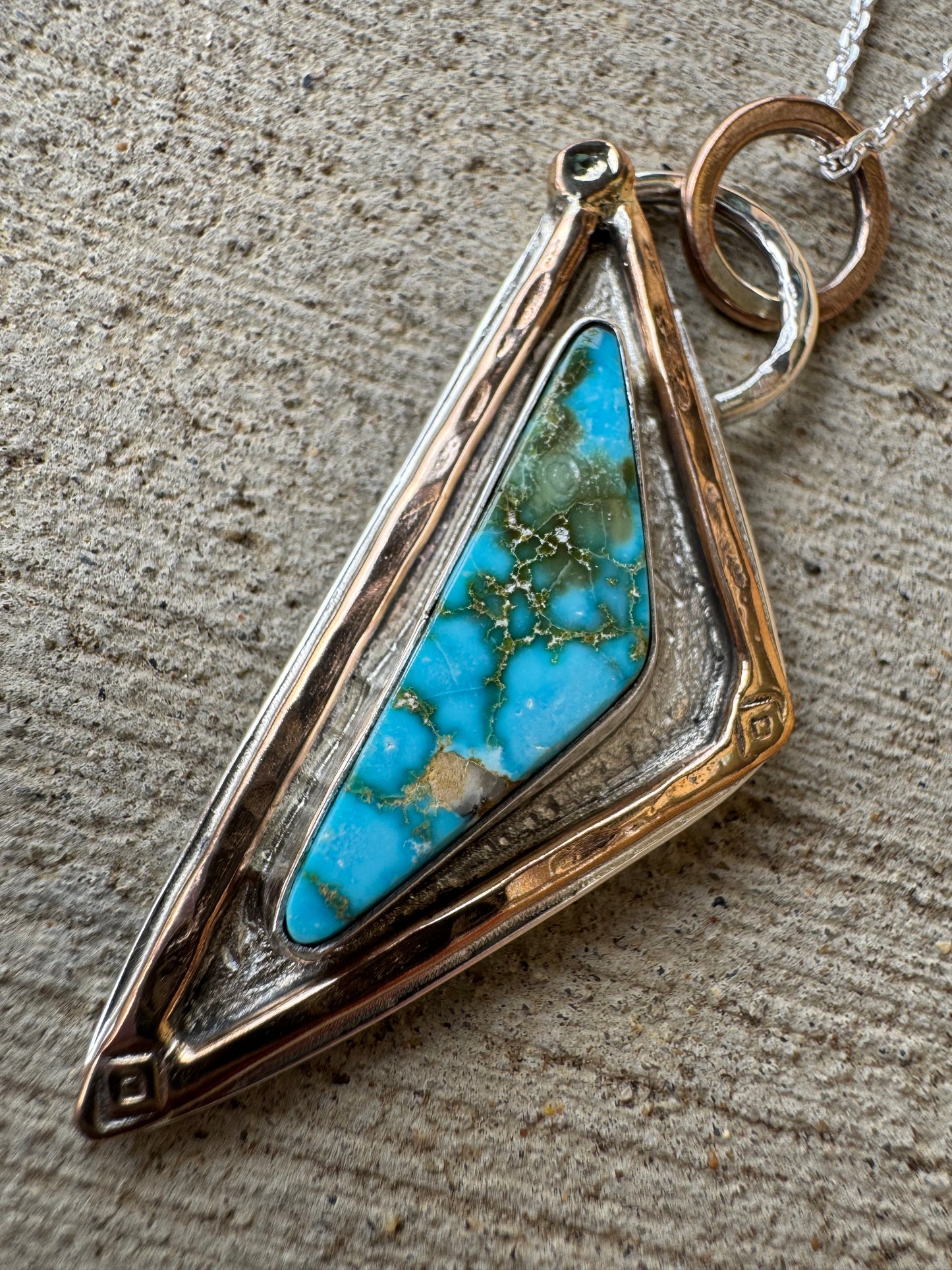 Bronze and silver Triangle Turquoise pendant