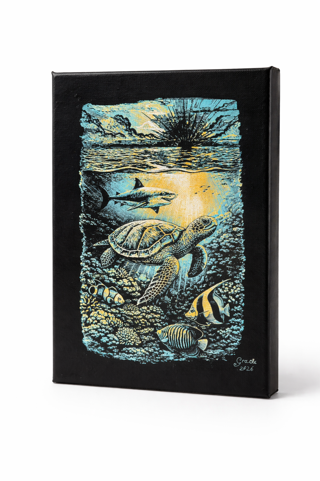 Laser Painted Ocean Life 8x10 Canvas