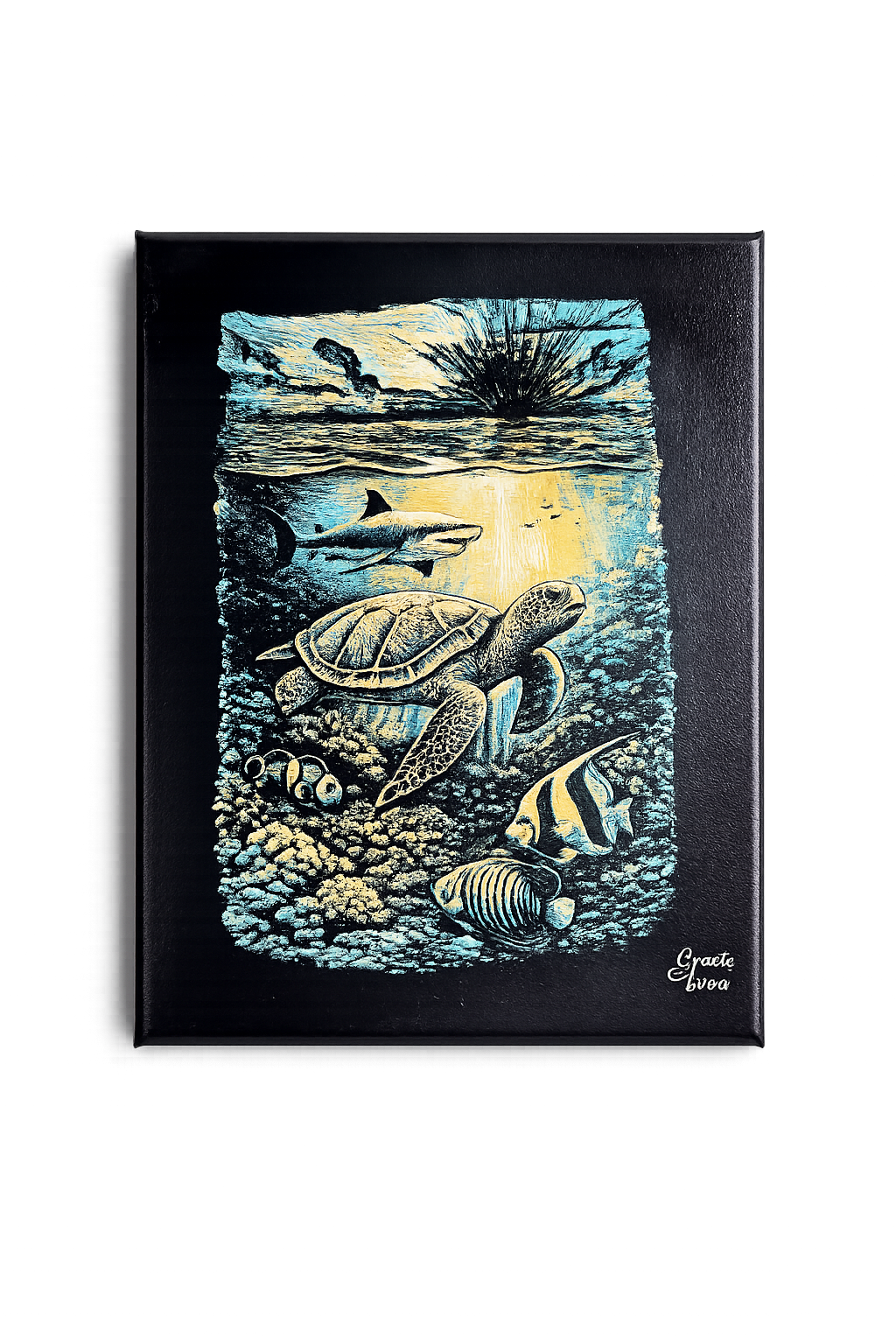 Laser Painted Ocean Life 8x10 Canvas