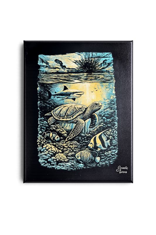 Laser Painted Ocean Life 8x10 Canvas