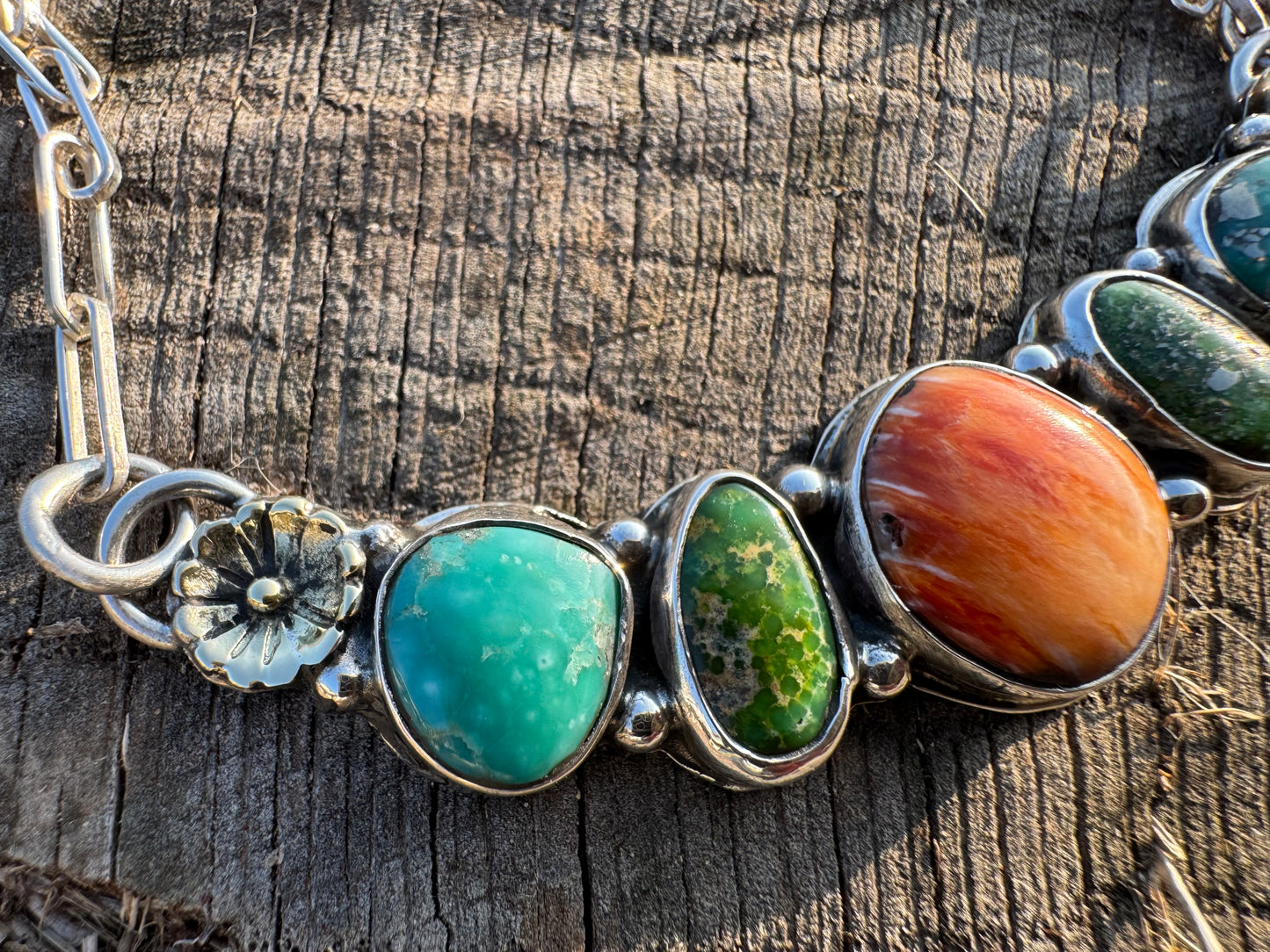 Spiny Oyster and Turquoise station necklace