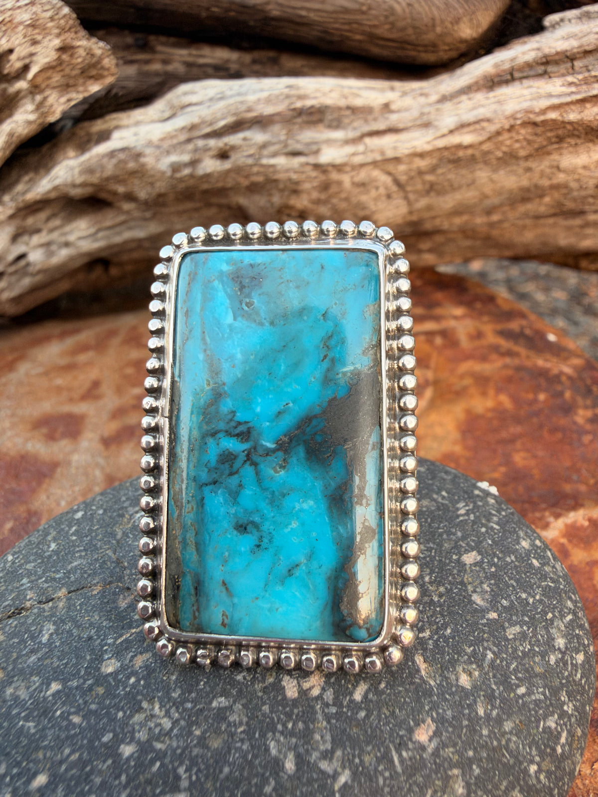 Blue Diamond Turquoise Statement ring size 7.5