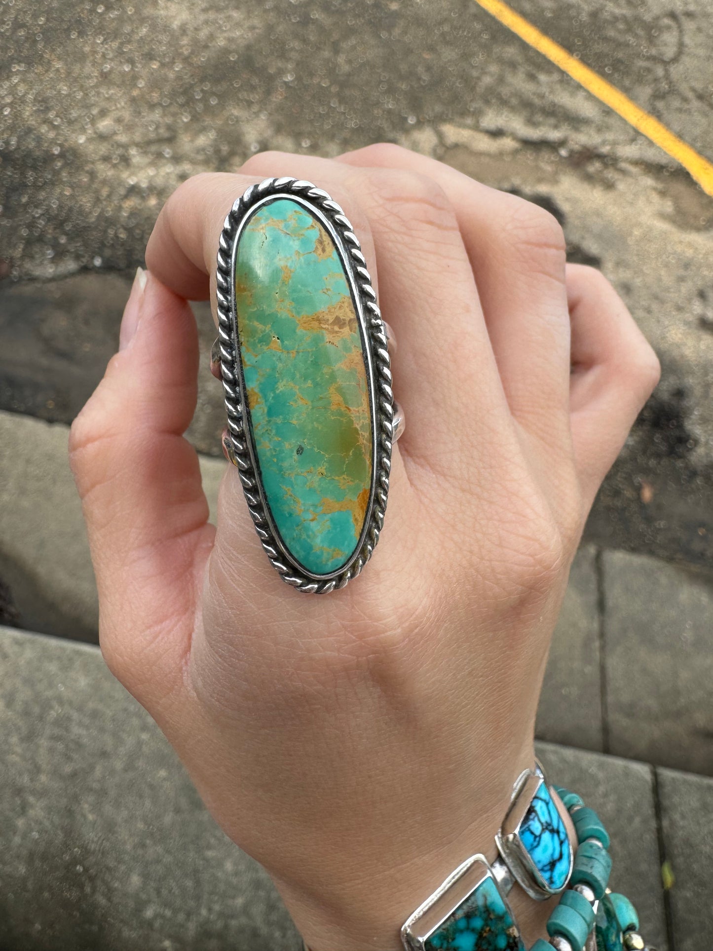 High grade Tyrone turquoise statement ring size 6.5