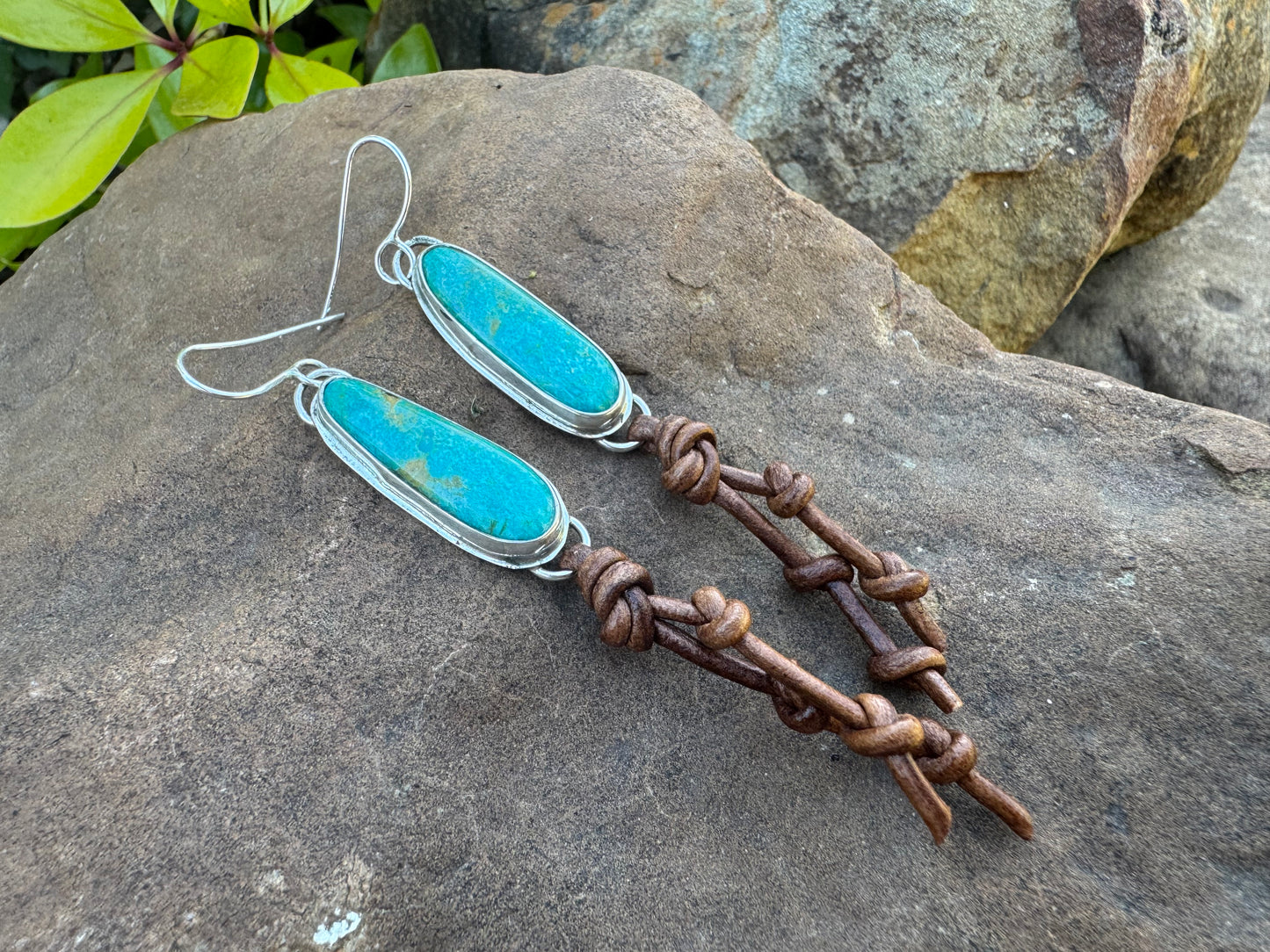 Kingman turquoise earrings with leather