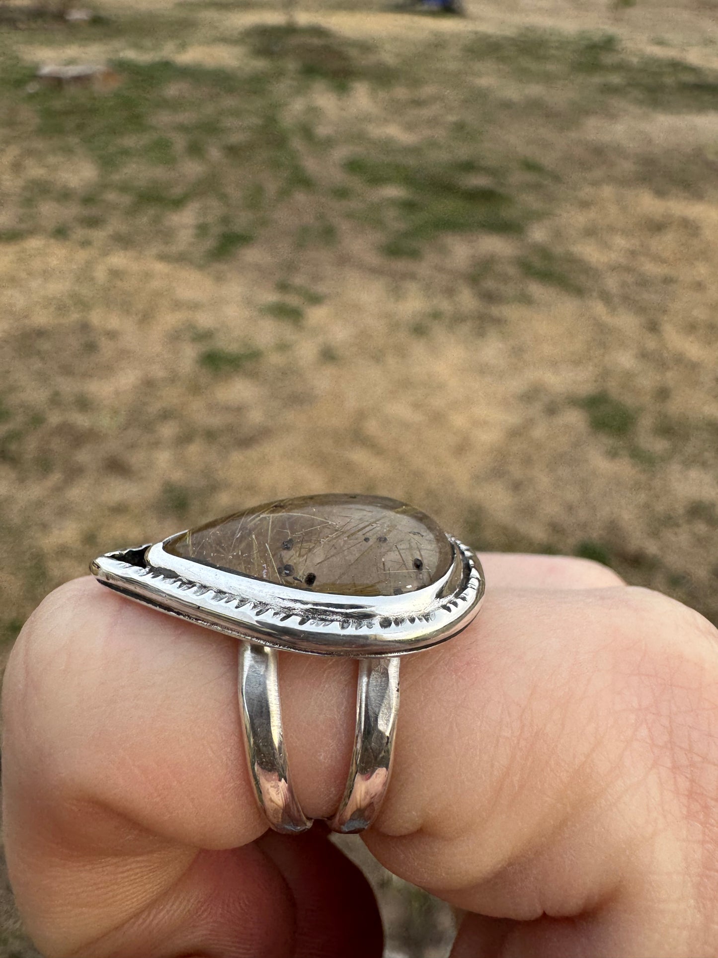 Rutilated Quartz Pear Ring size 6